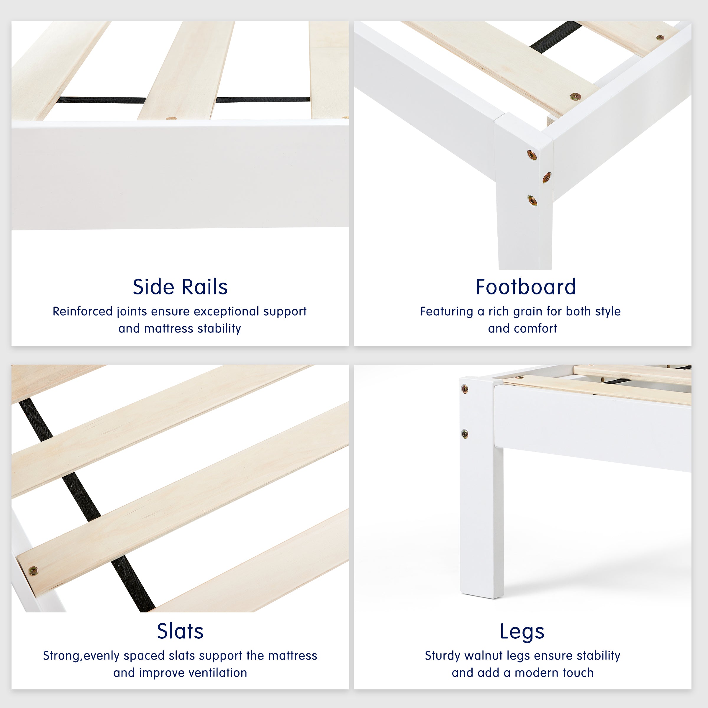 Subrtex 12" Minimalist Solid Wooden Platform Backrest Bed Frame with Headboard