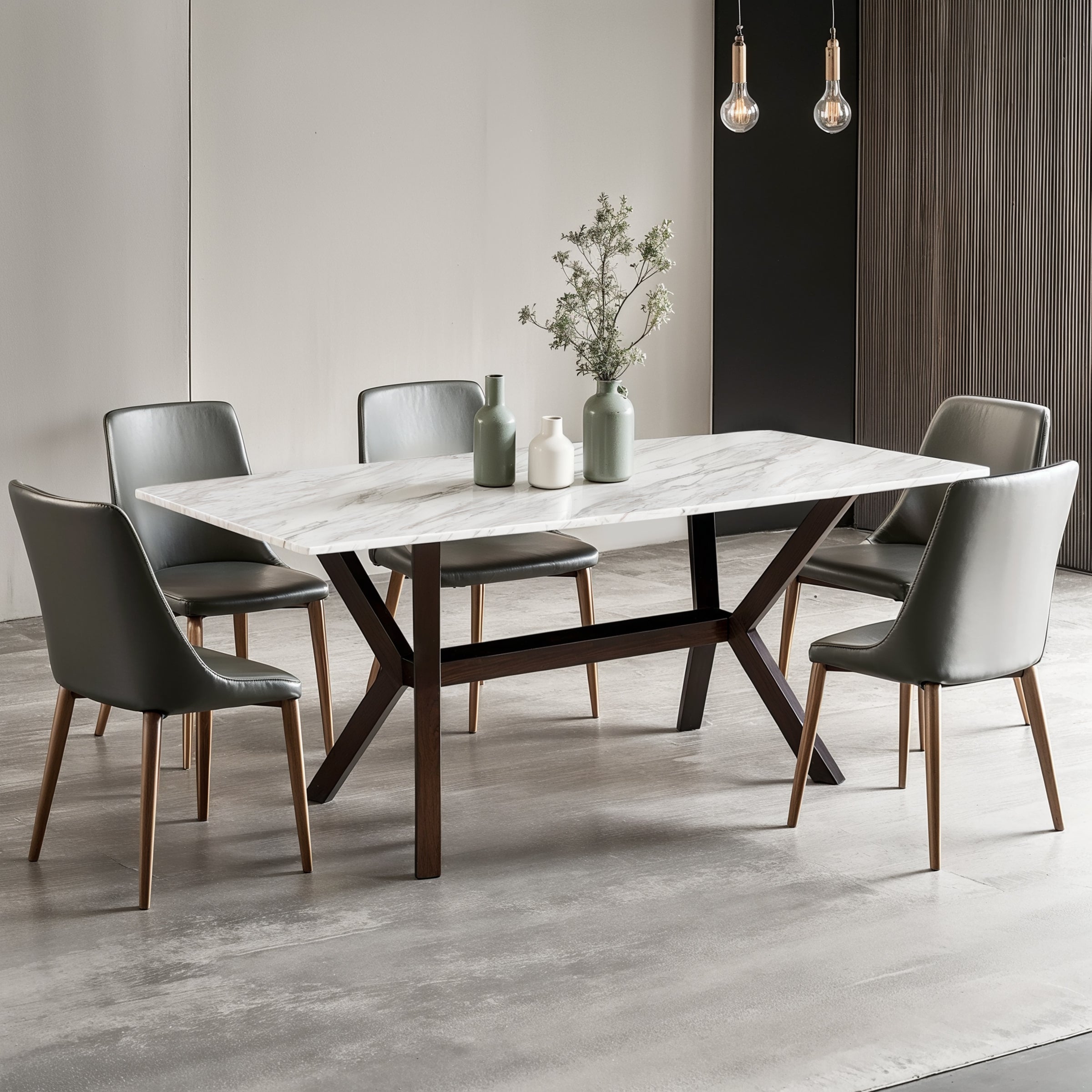 Subrtex Marble Dining Table for 6, Modern Long Kitchen & Dining Room Table with Sturdy X-Shaped Wood Legs