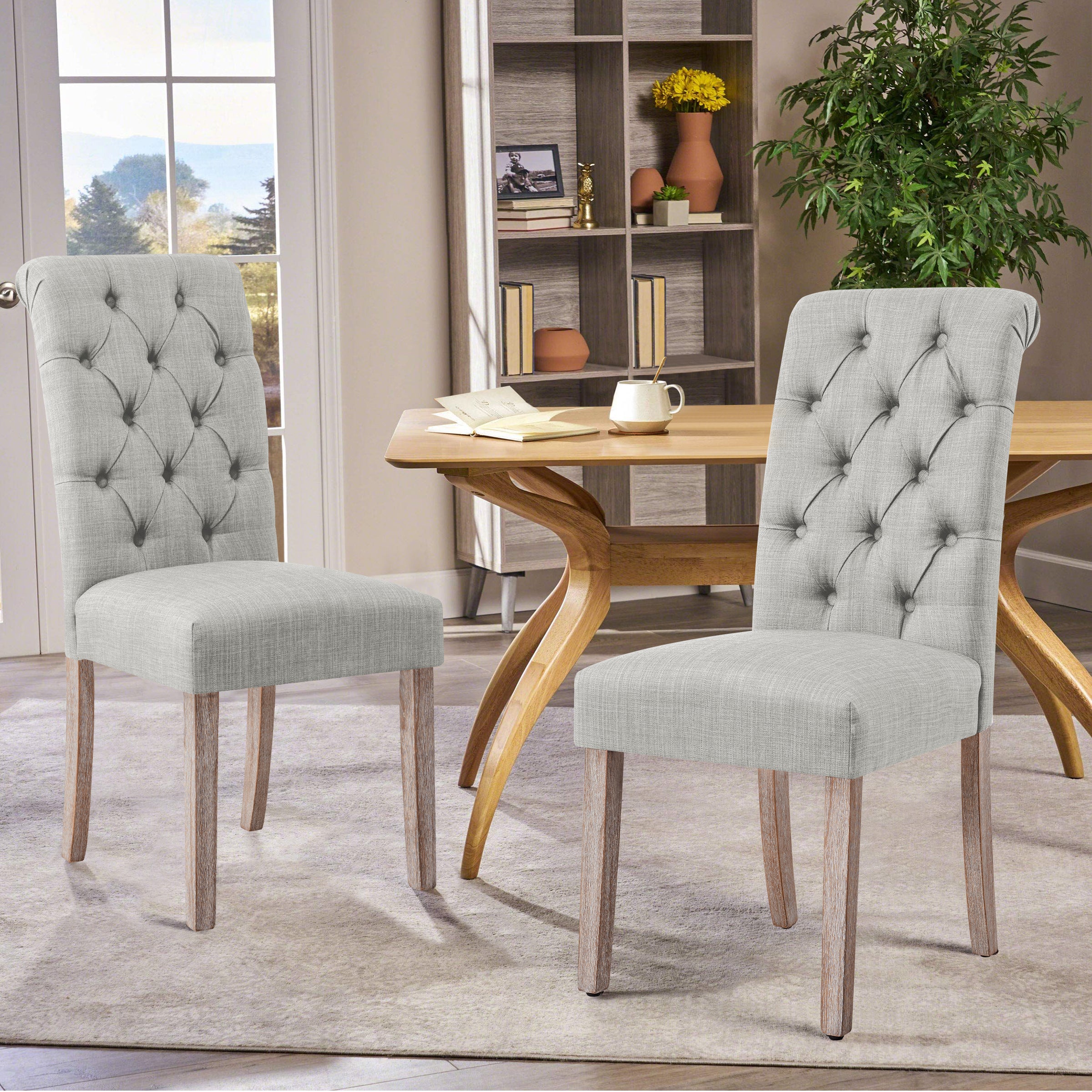 Subrtex Button-Tufted Linen Parsons Dining Chairs, Set of 2
