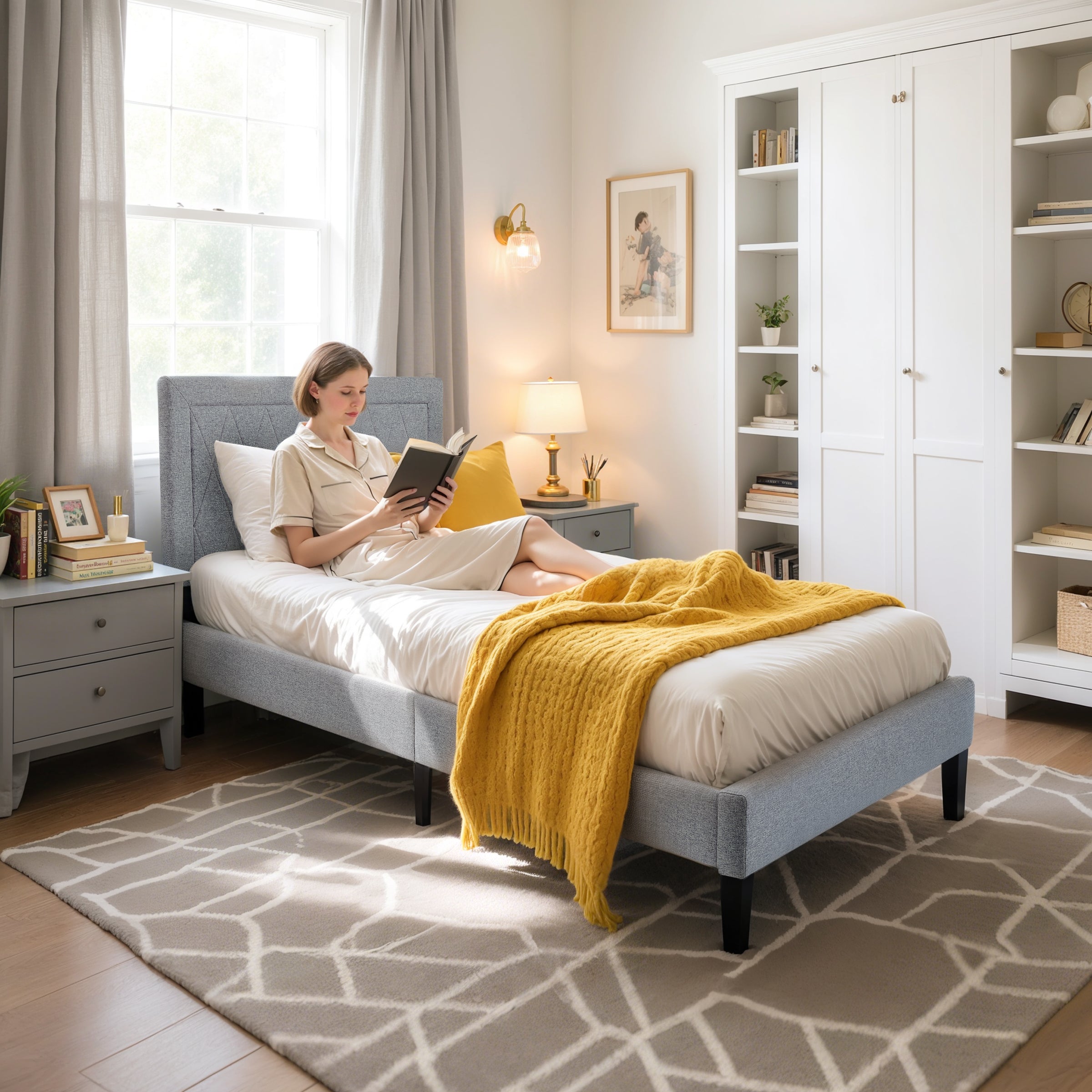 Subrtex Modern Diamond - Patterned Upholstered Bed Frame