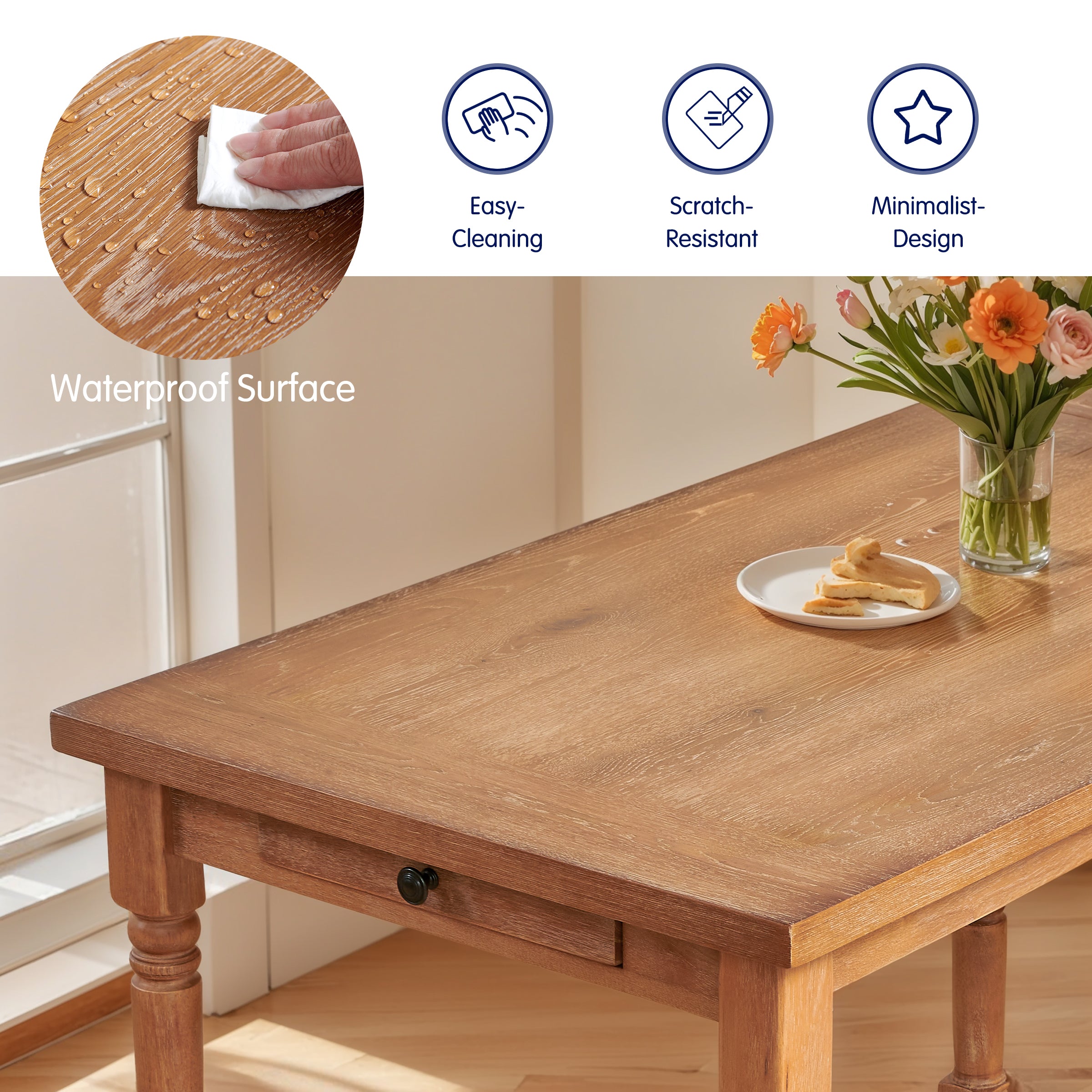 Subrtex Vintage Classic High - Leg Dining Table - Solid Wood For Dining Room