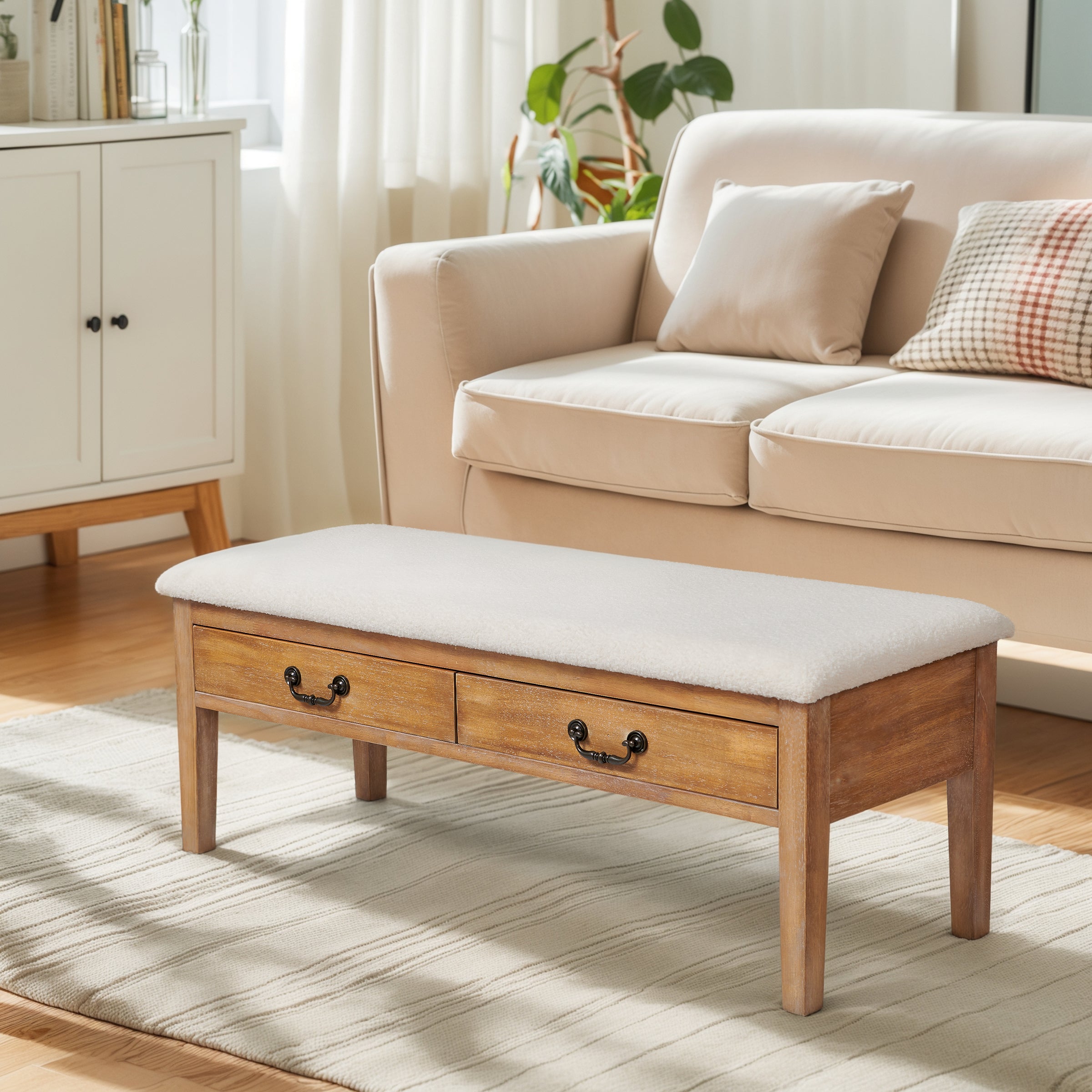 Subrtex Modern Upholstered Storage Bench with Drawers