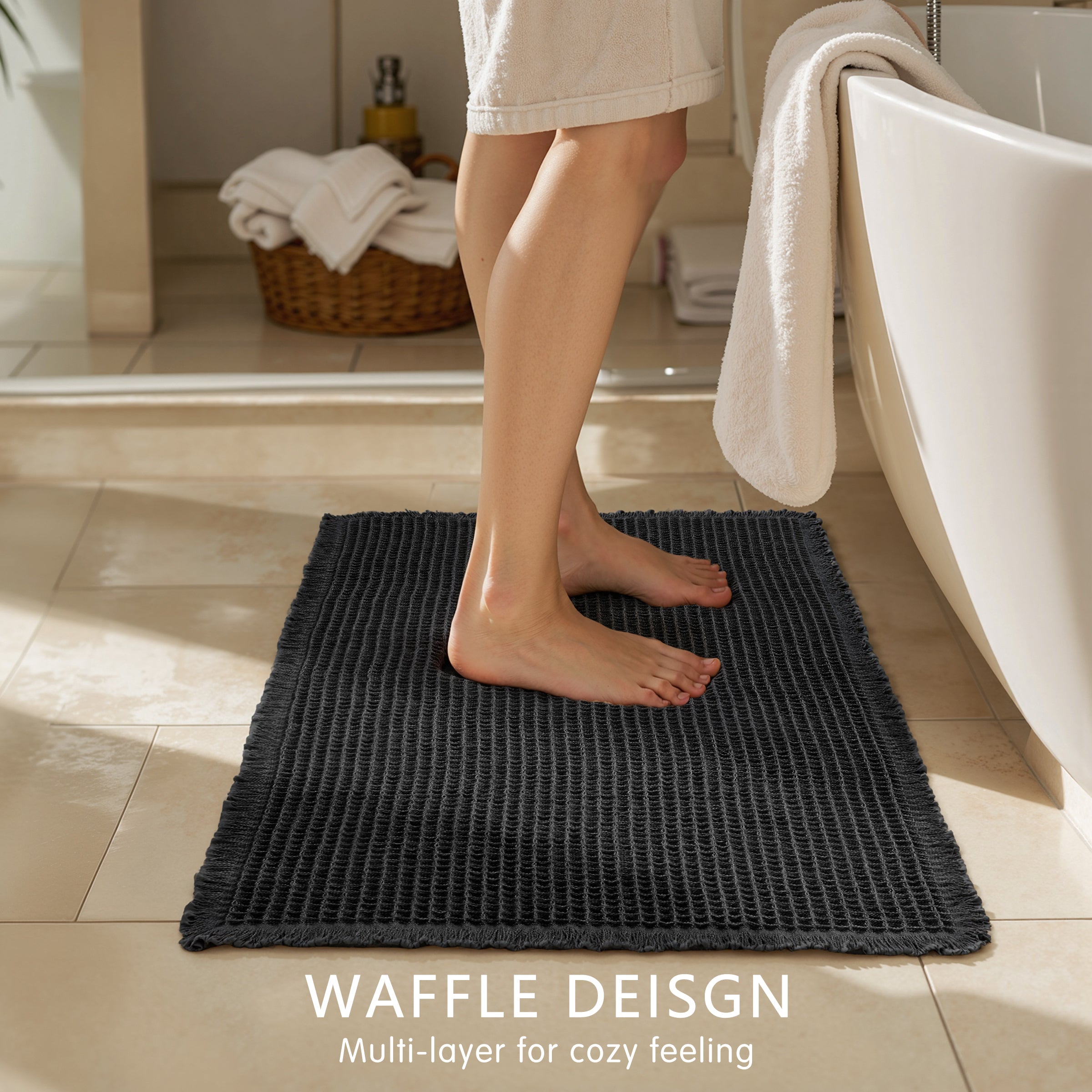 Subrtex Waffle Weave Bathroom Rug, Non Slips, Bath Rug for Bathroom