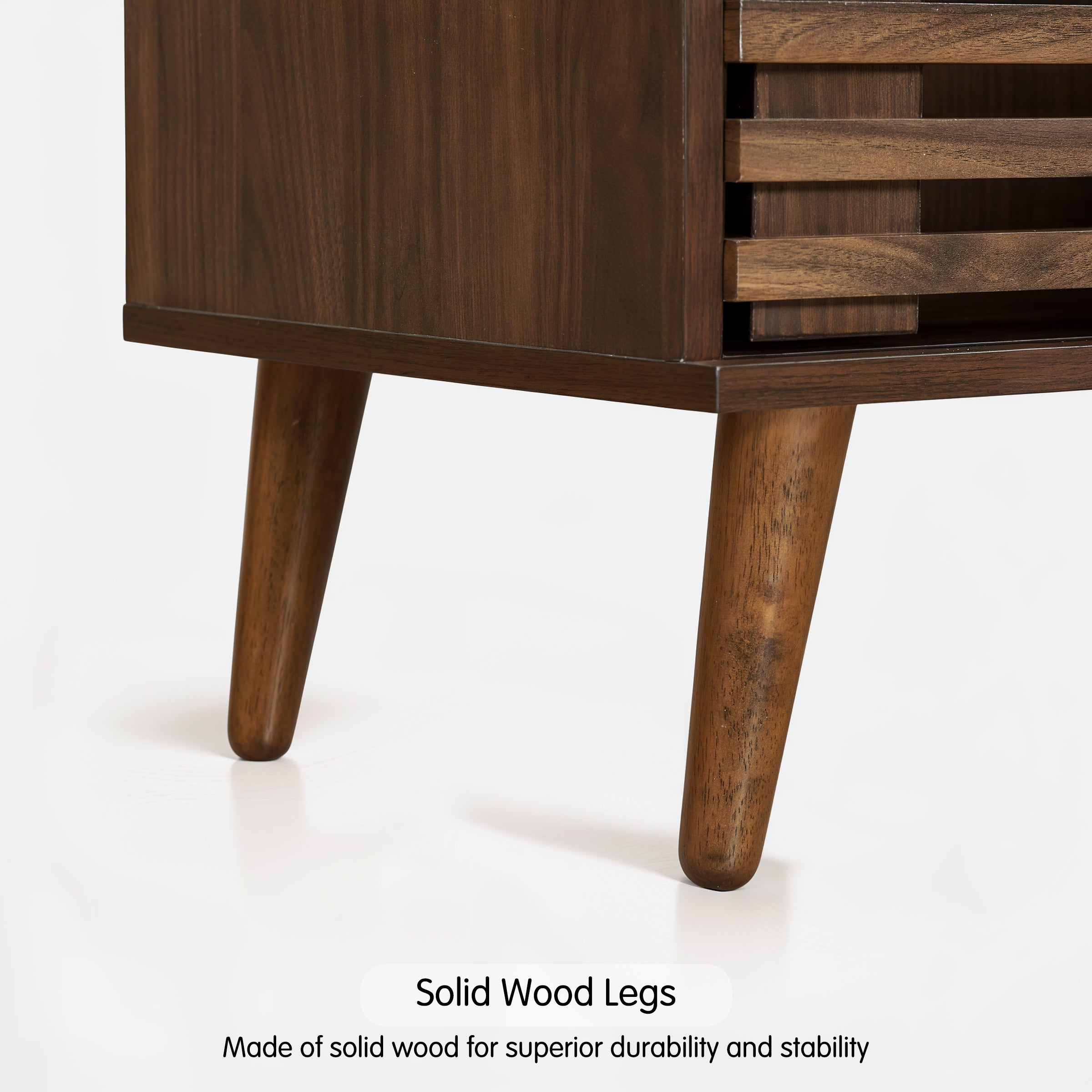 Subrtex 64" Mid-Century Walnut TV Stand with Sliding Slatted Doors