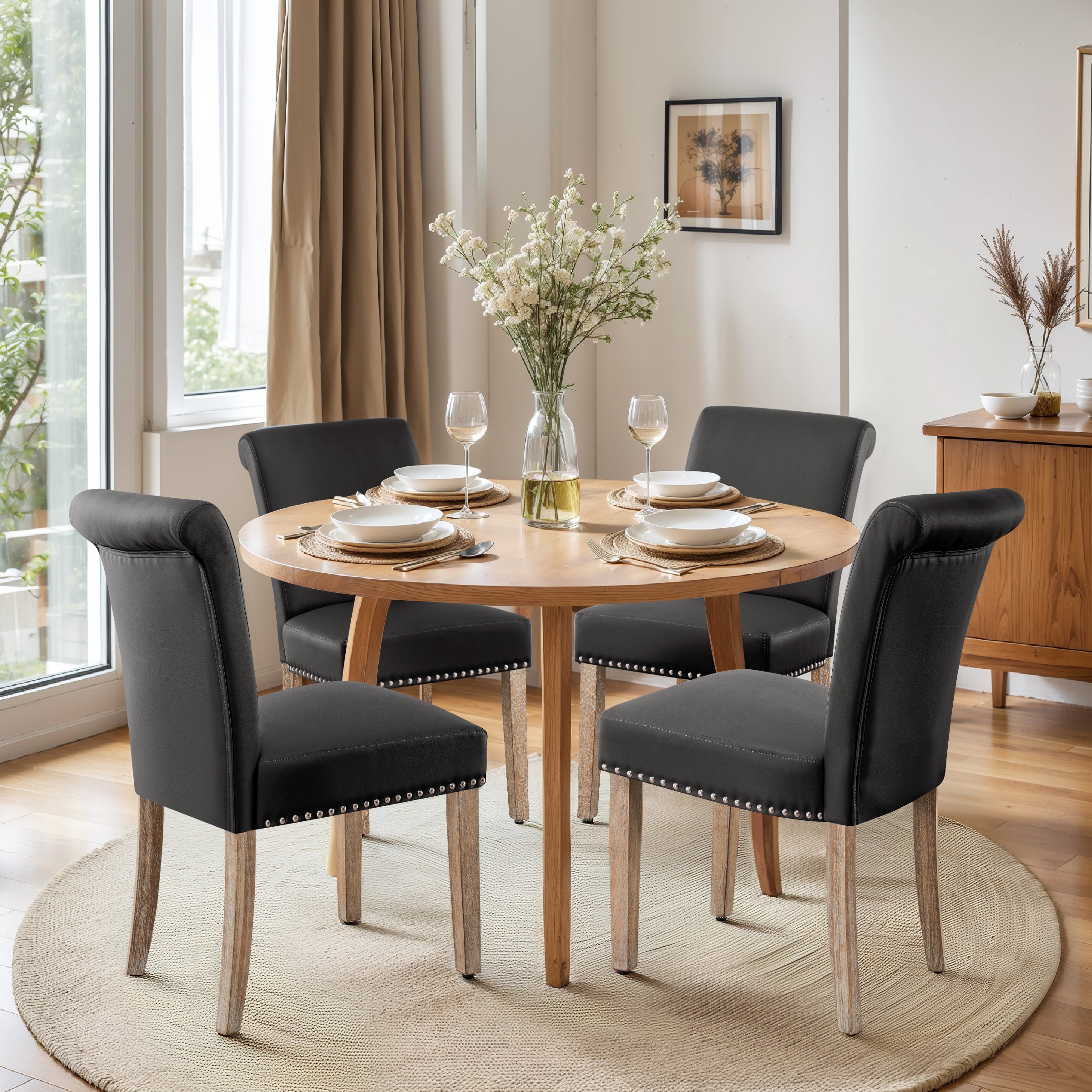 Subrtex Contemporary Nailhead PU Dining Chairs, Set of 2