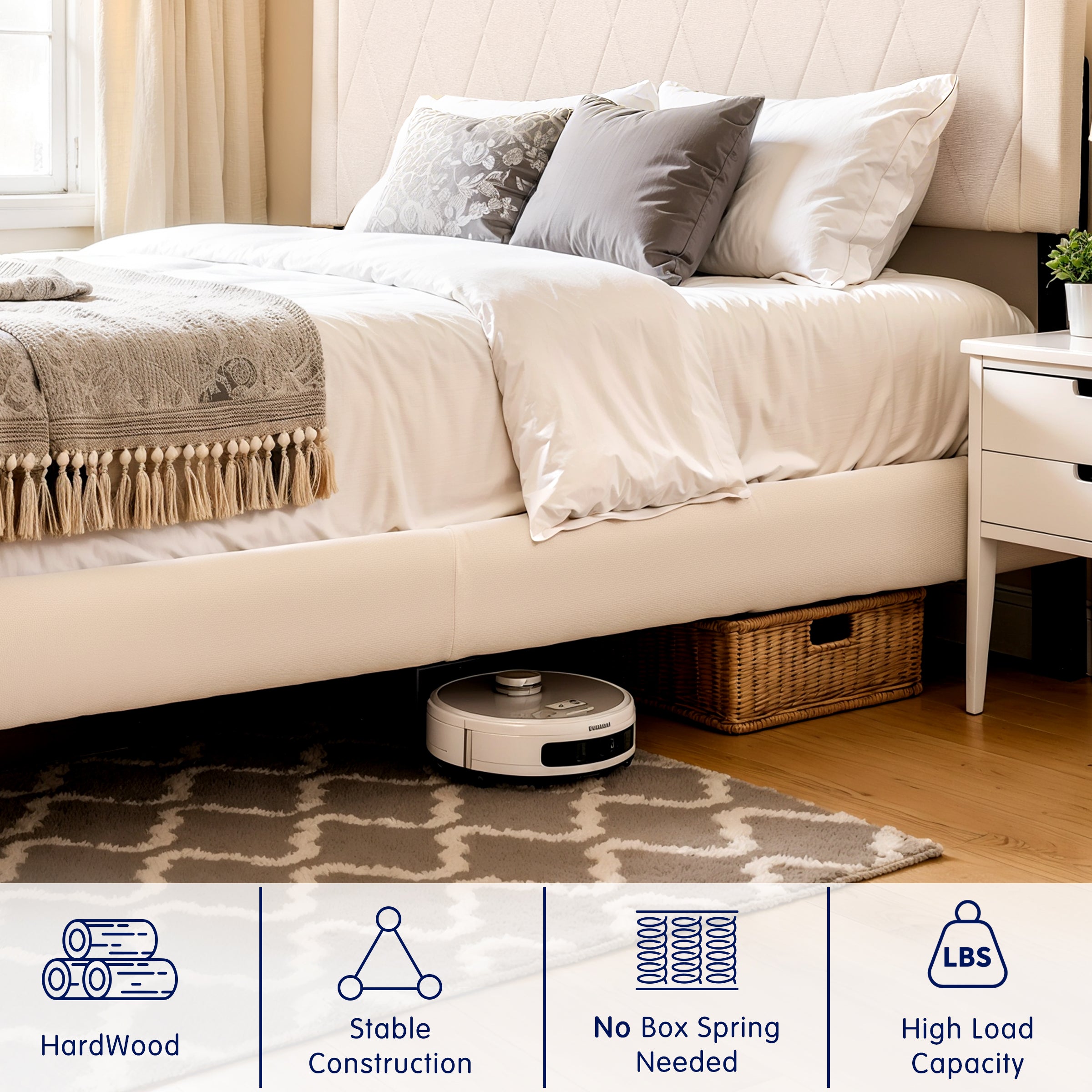 Subrtex Modern Diamond - Patterned Upholstered Bed Frame