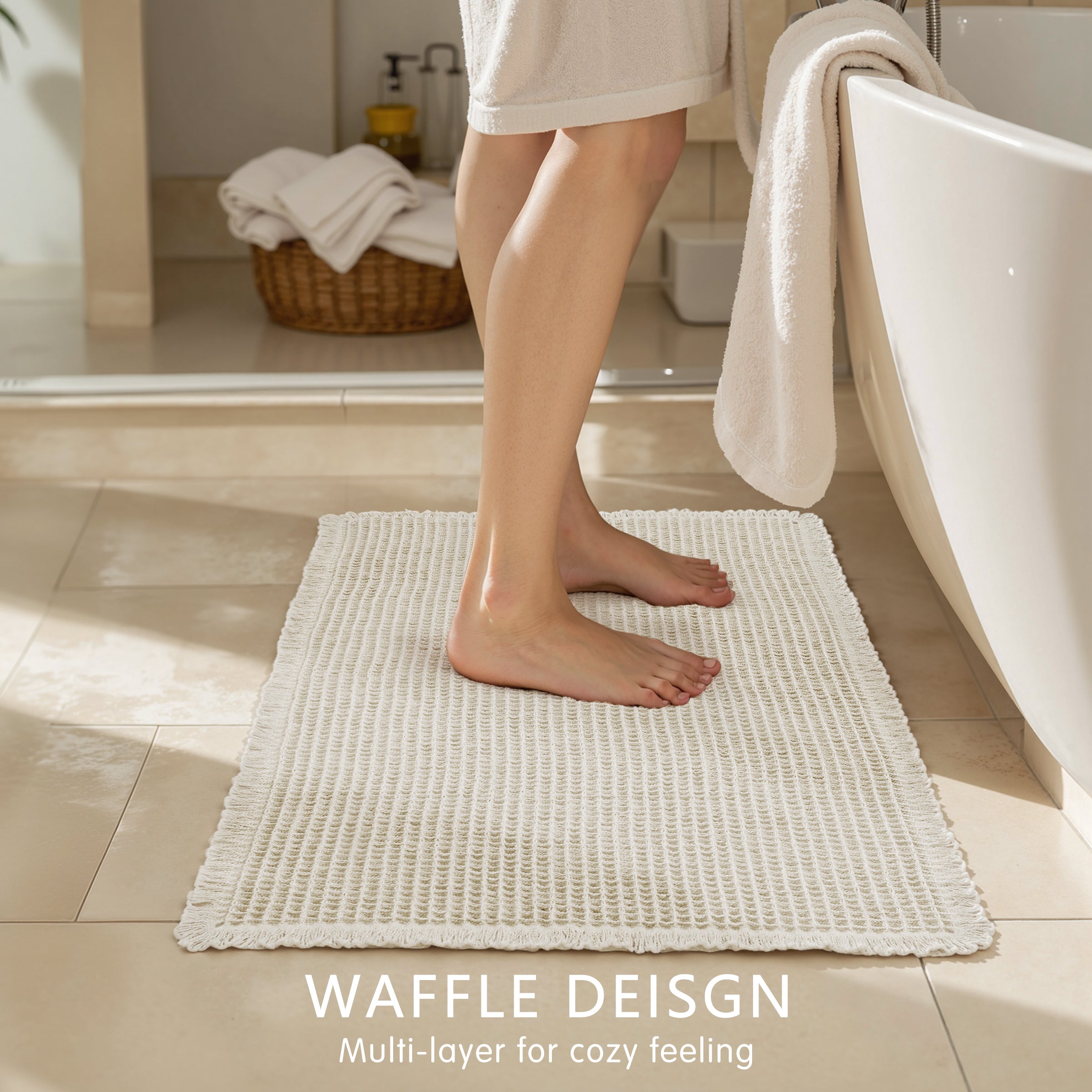 Subrtex Waffle Weave Bathroom Rug, Non Slips, Bath Rug for Bathroom