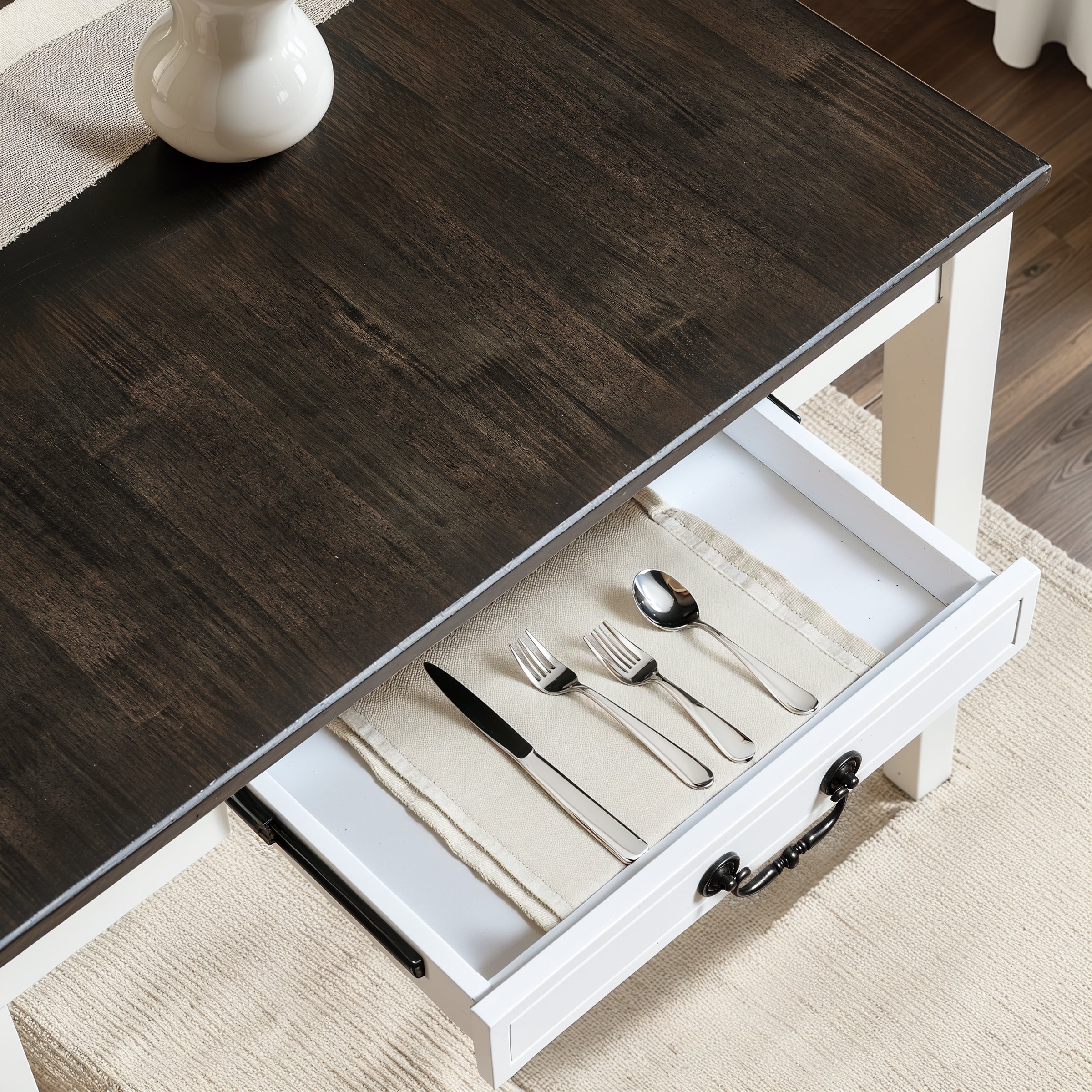 Subrtex Minimalist Square Solid Wood Dining Table With Drawer