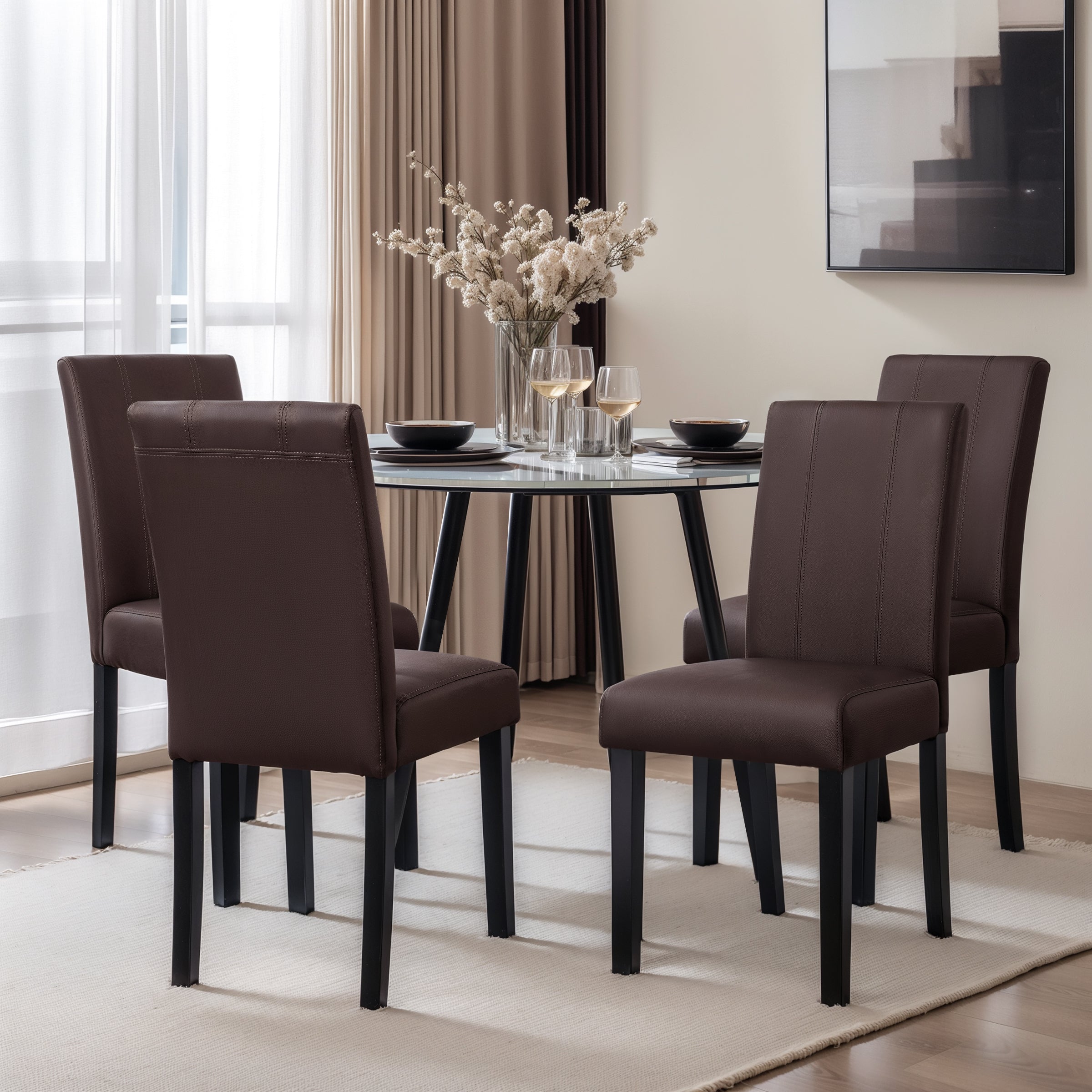 Subrtex Modern Upholstered PU Leather Dining Chairs, Set of 2