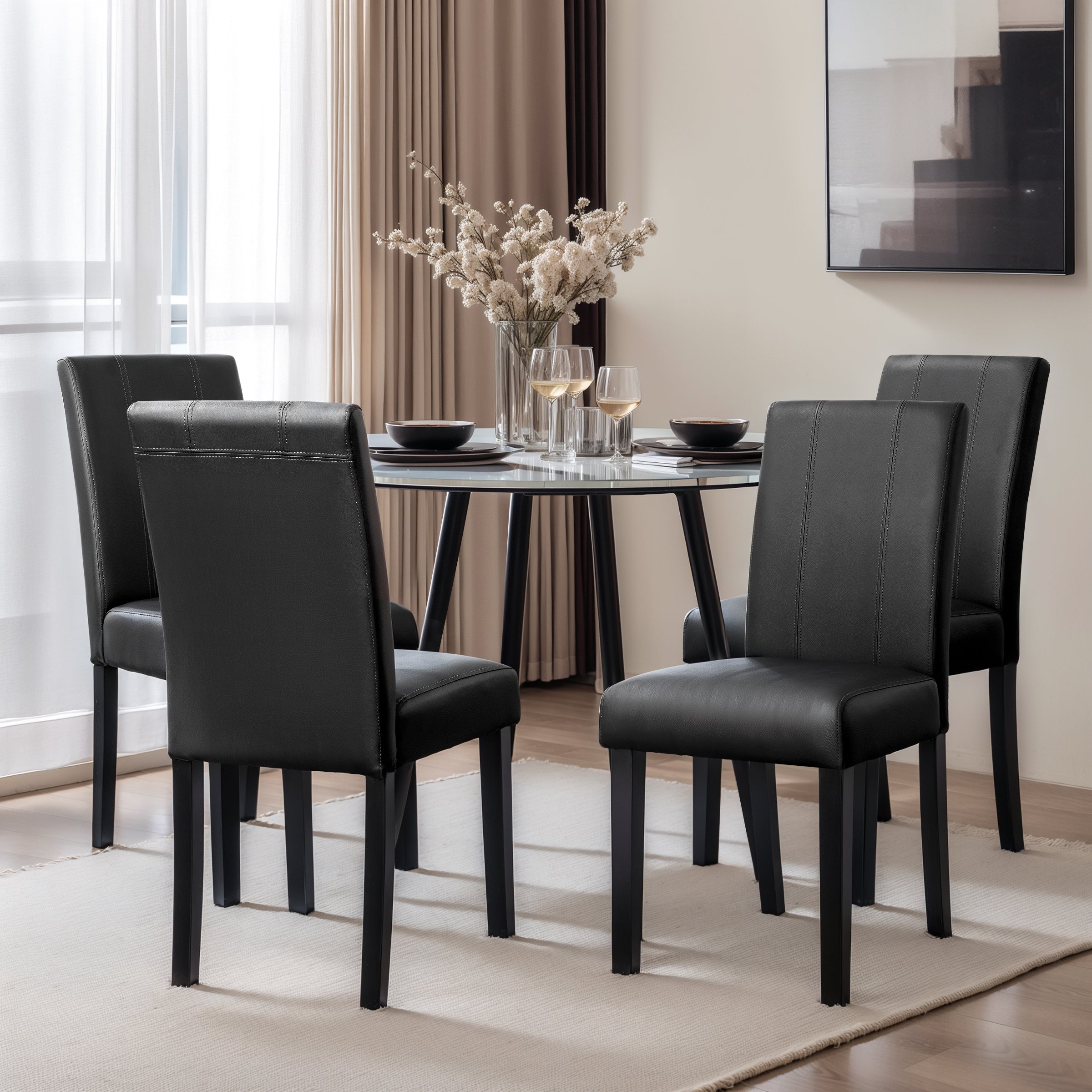 Subrtex Modern Upholstered PU Leather Dining Chairs, Set of 2