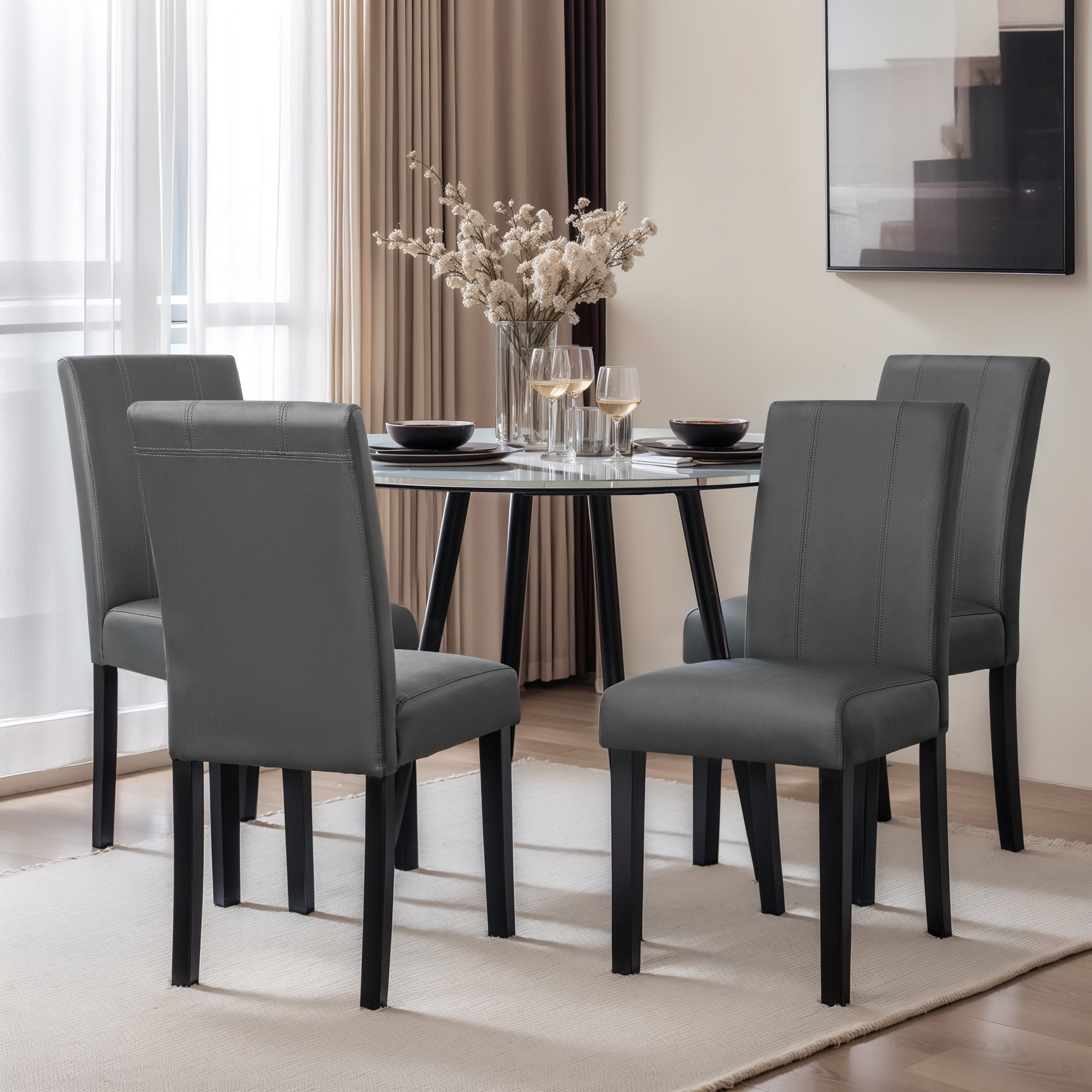 Subrtex Modern Upholstered PU Leather Dining Chairs, Set of 2