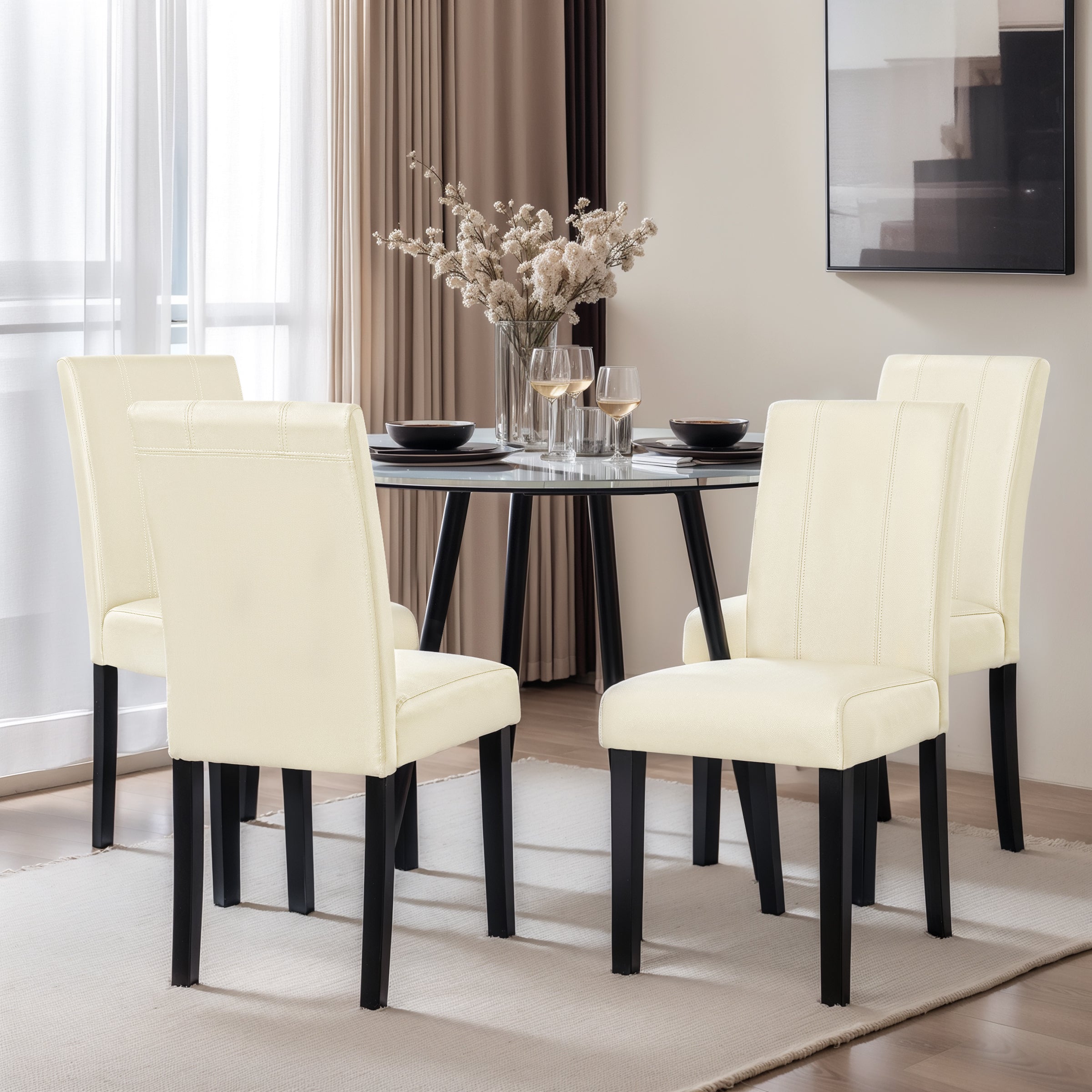 Subrtex Modern Upholstered PU Leather Dining Chairs, Set of 2