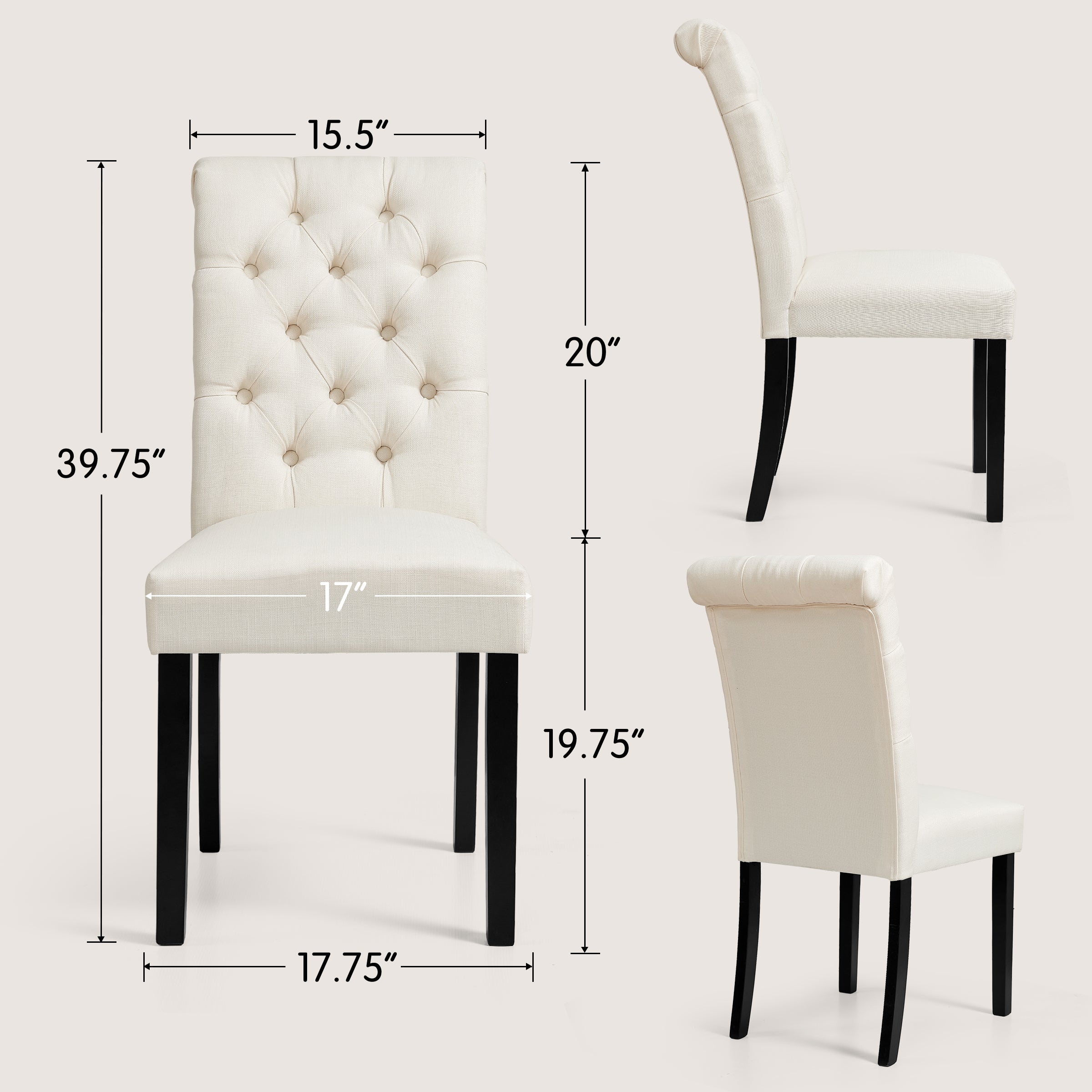 Subrtex Button-Tufted Linen Parsons Dining Chairs, Set of 2