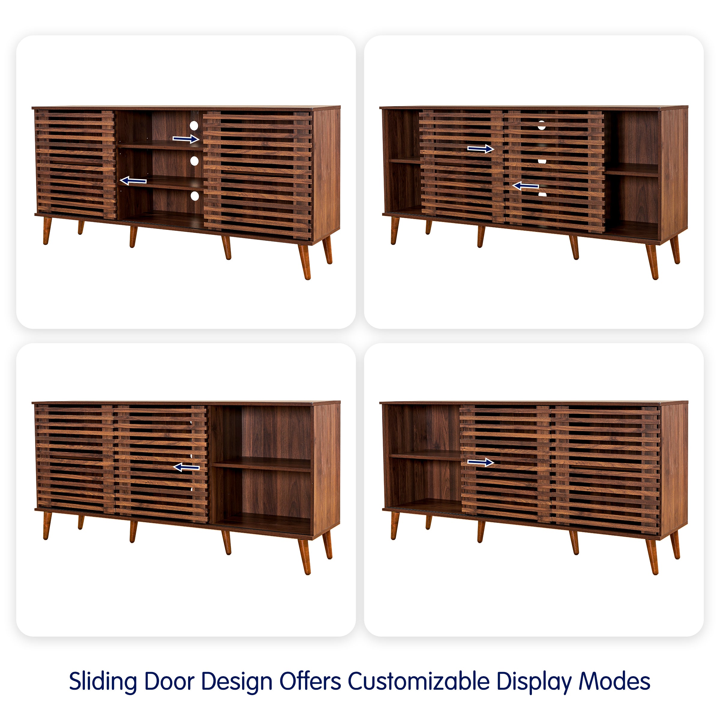 Subrtex 64" Mid-Century Walnut TV Stand with Sliding Slatted Doors