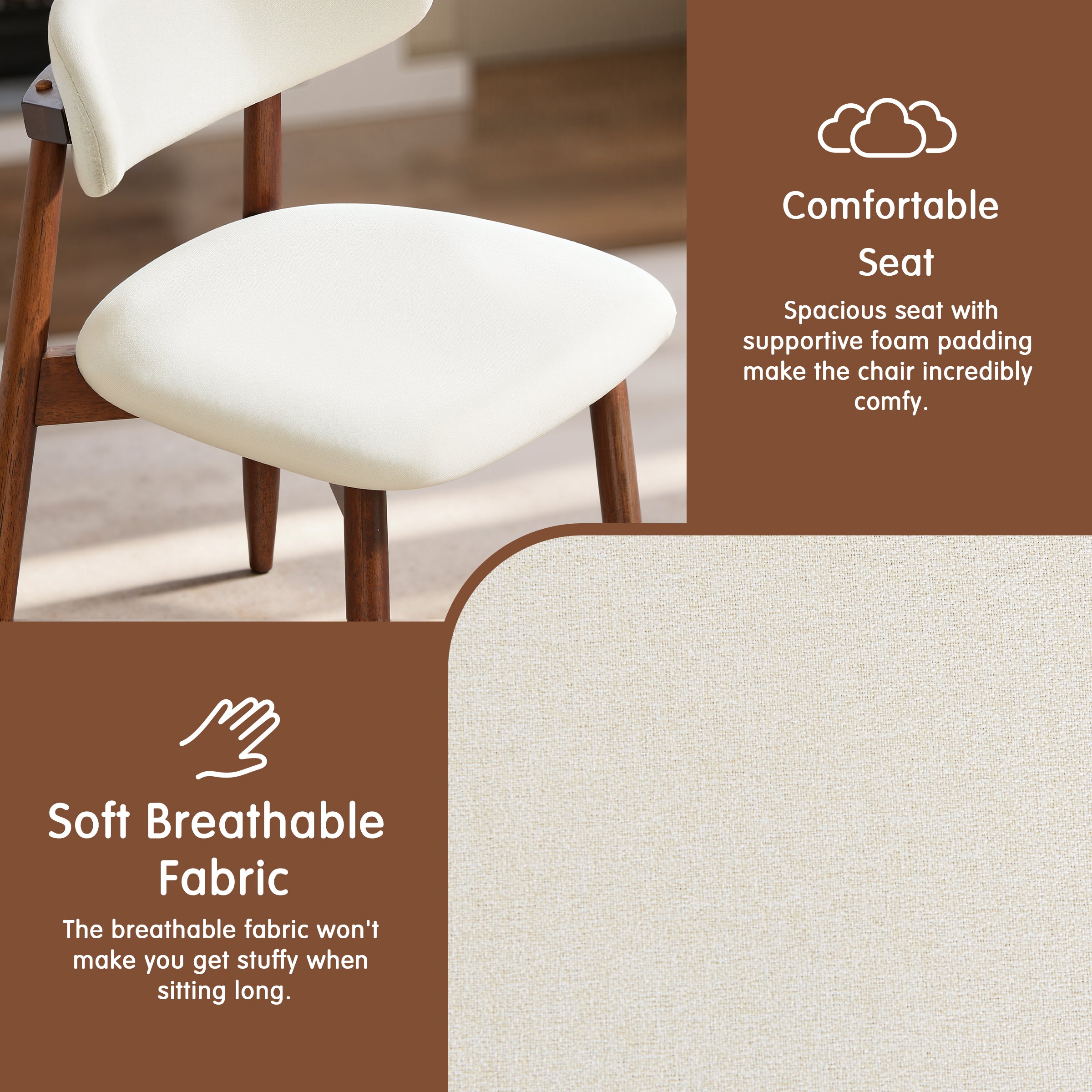 Subrtex Upholstered Solid Wood Side Dining Chairs (Set of 2) - Comfortable Kitchen & Dining Room Seating - Easy to Match Decor