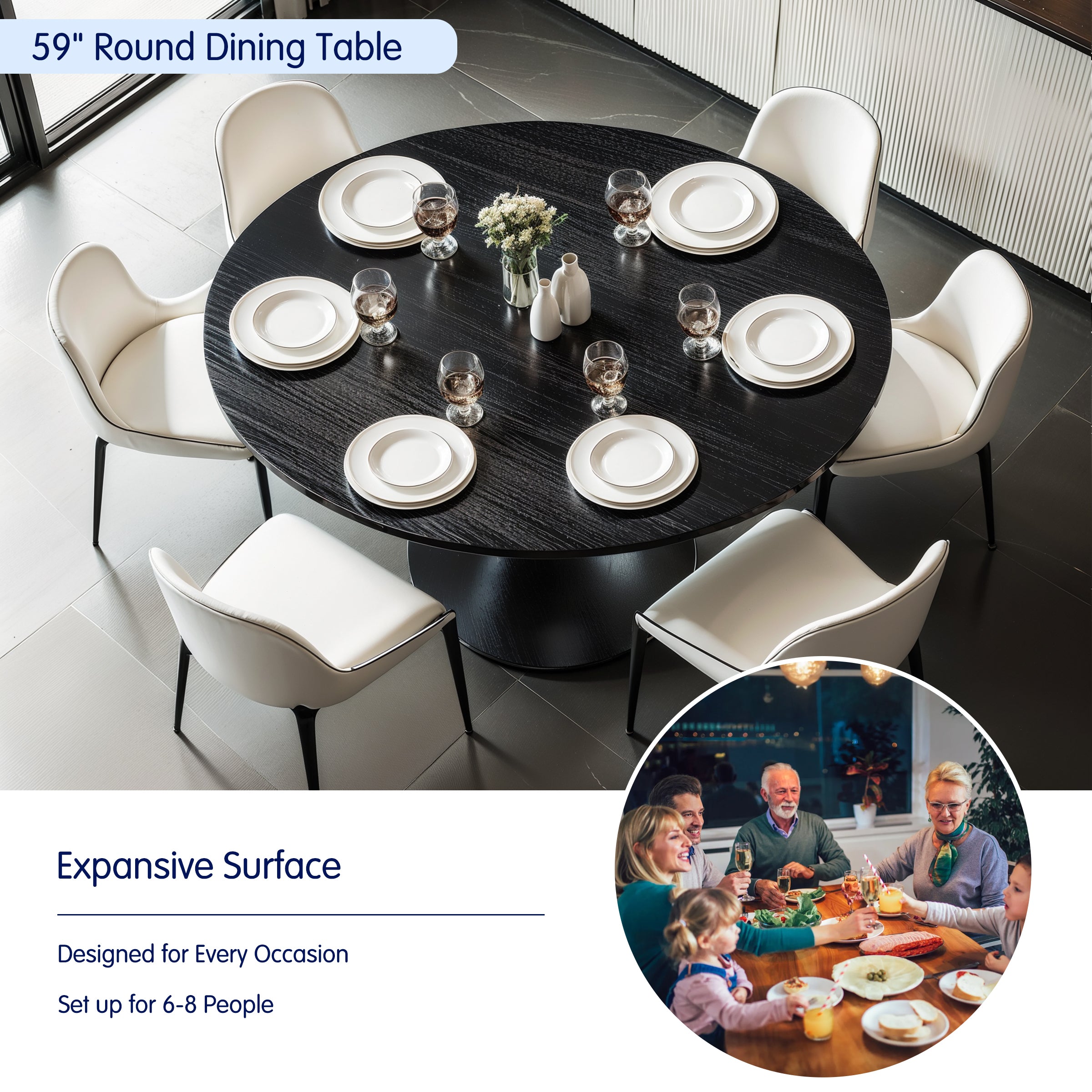 Subrtex Suspended-Look Round Dining Table With Wood Grain Integrates Modern Style