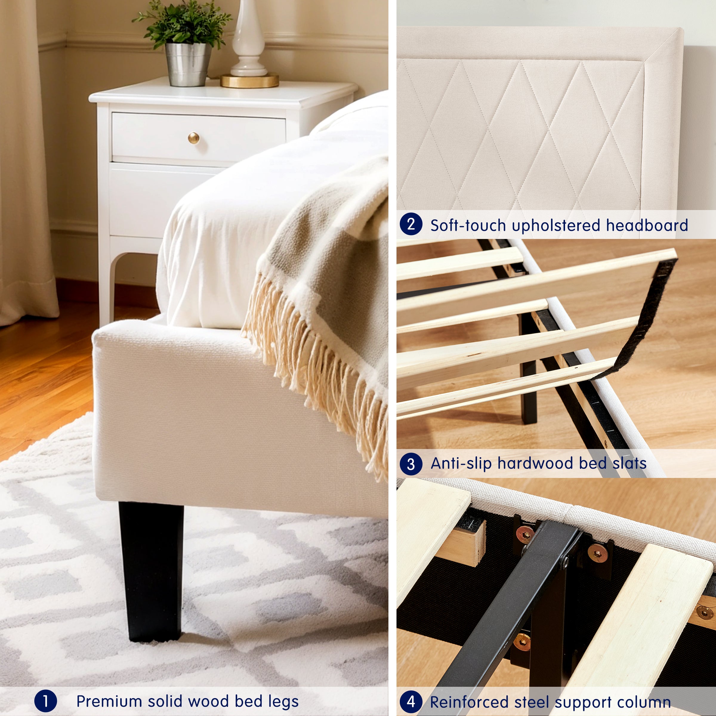 Subrtex Modern Diamond - Patterned Upholstered Bed Frame