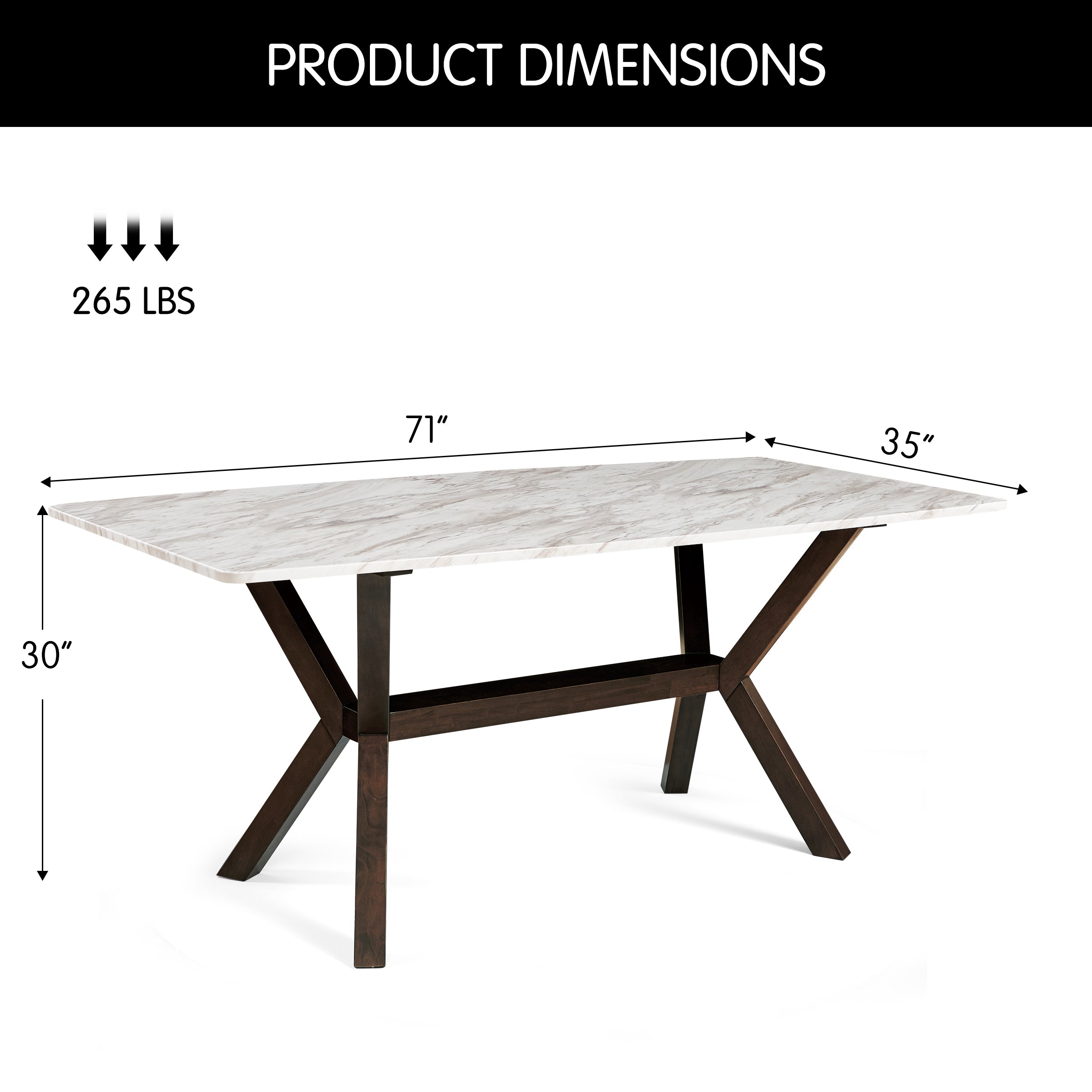 Subrtex Marble Dining Table for 6, Modern Long Kitchen & Dining Room Table with Sturdy X-Shaped Wood Legs
