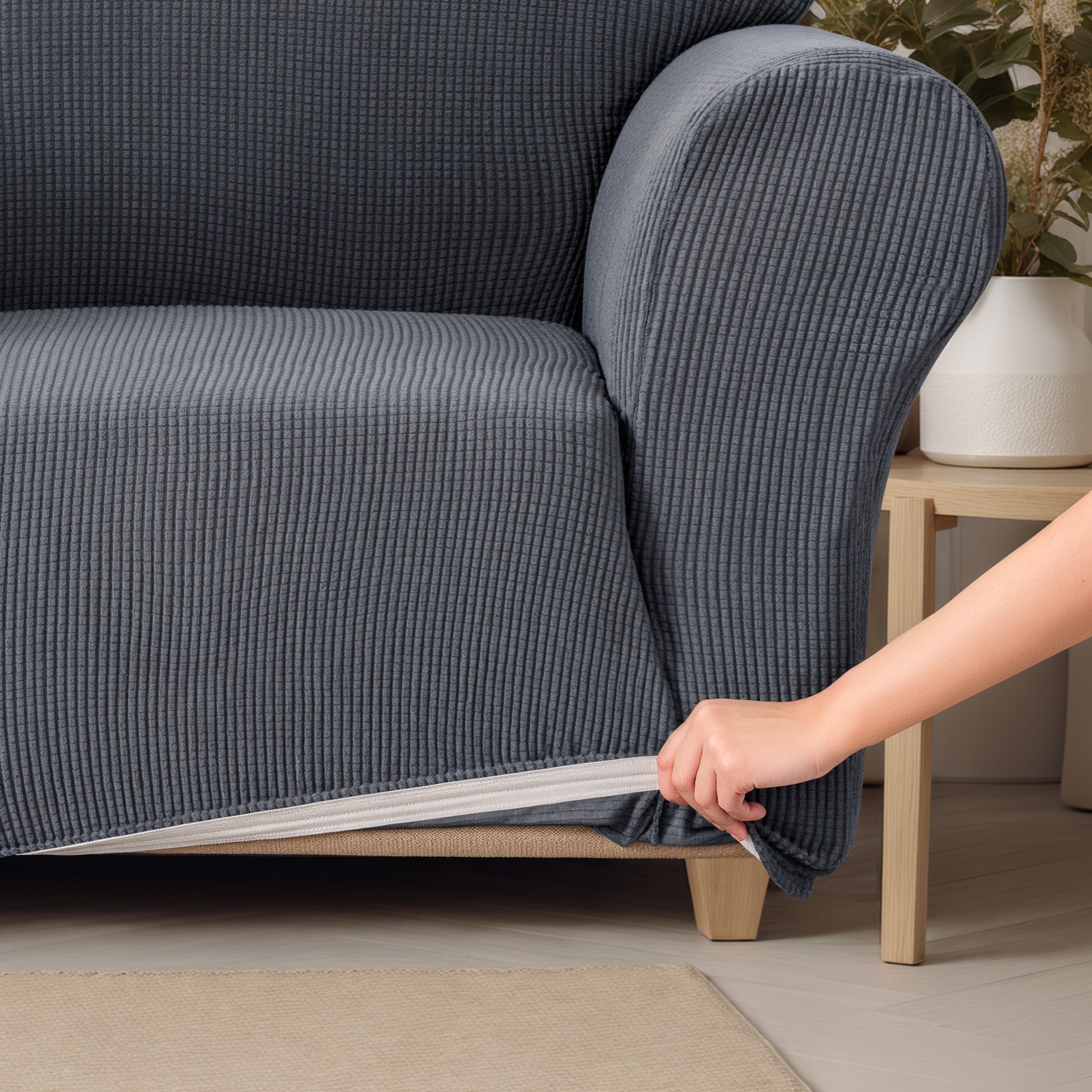 Subrtex 1-Piece Leroy Plaid Stretch Sofa Slipcover