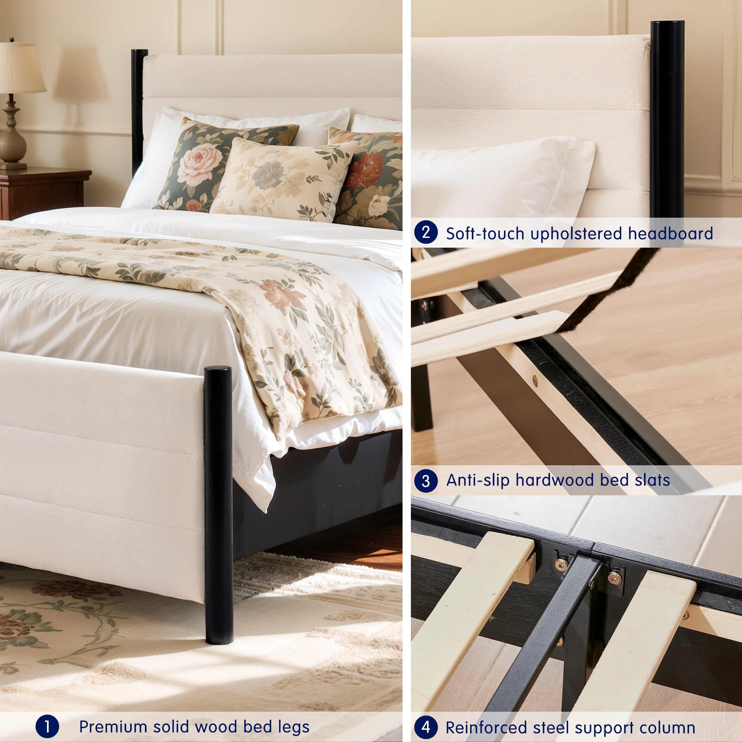 Subrtex Nordic Style Upholstered Bed Frame With Headboard & Footboard