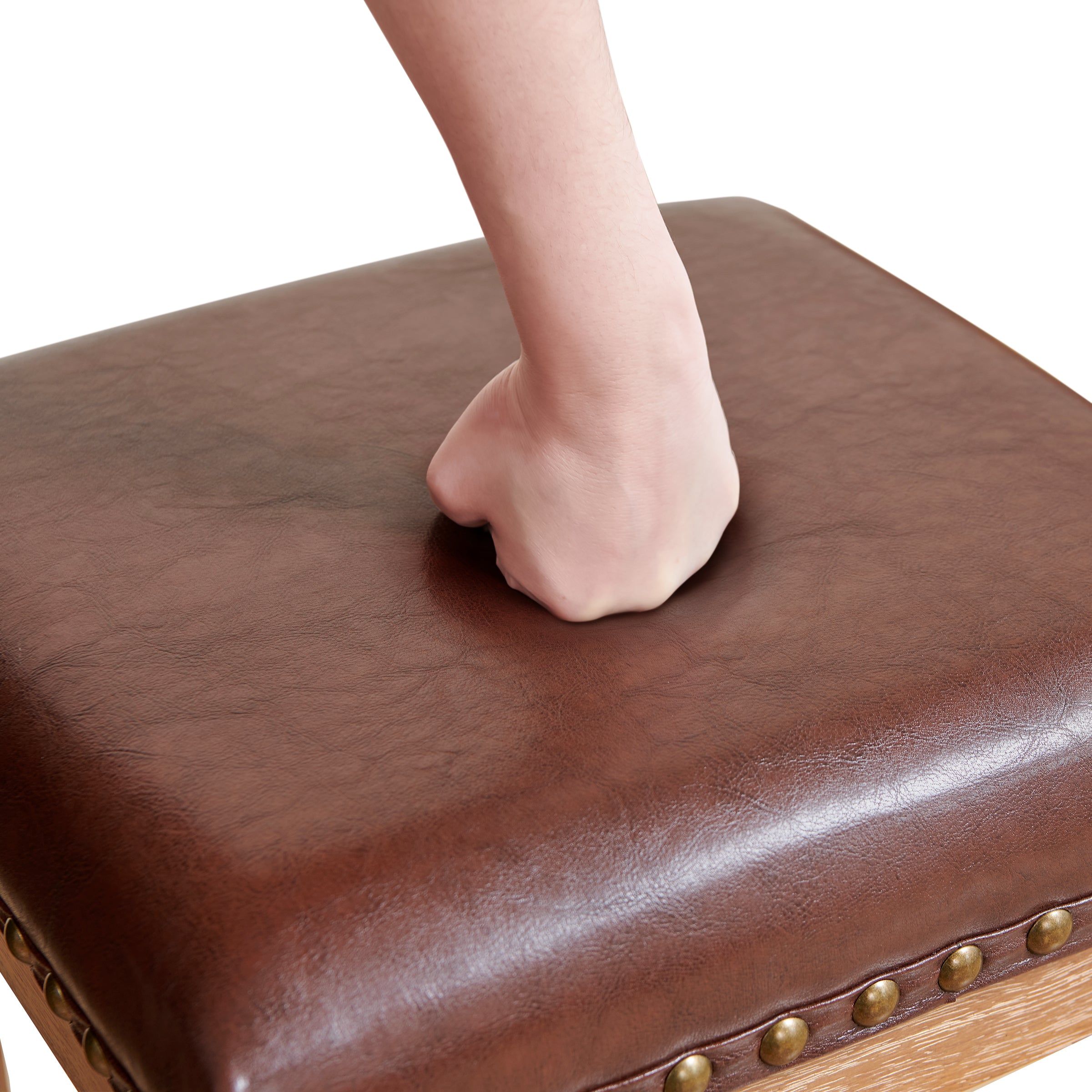 Subrtex 26” Bar Stools Set of 2, Counter Height, Waxed Leather with Nailhead Trim, Mid-Century Rustic Wood Frame for Kitchen Dining Room