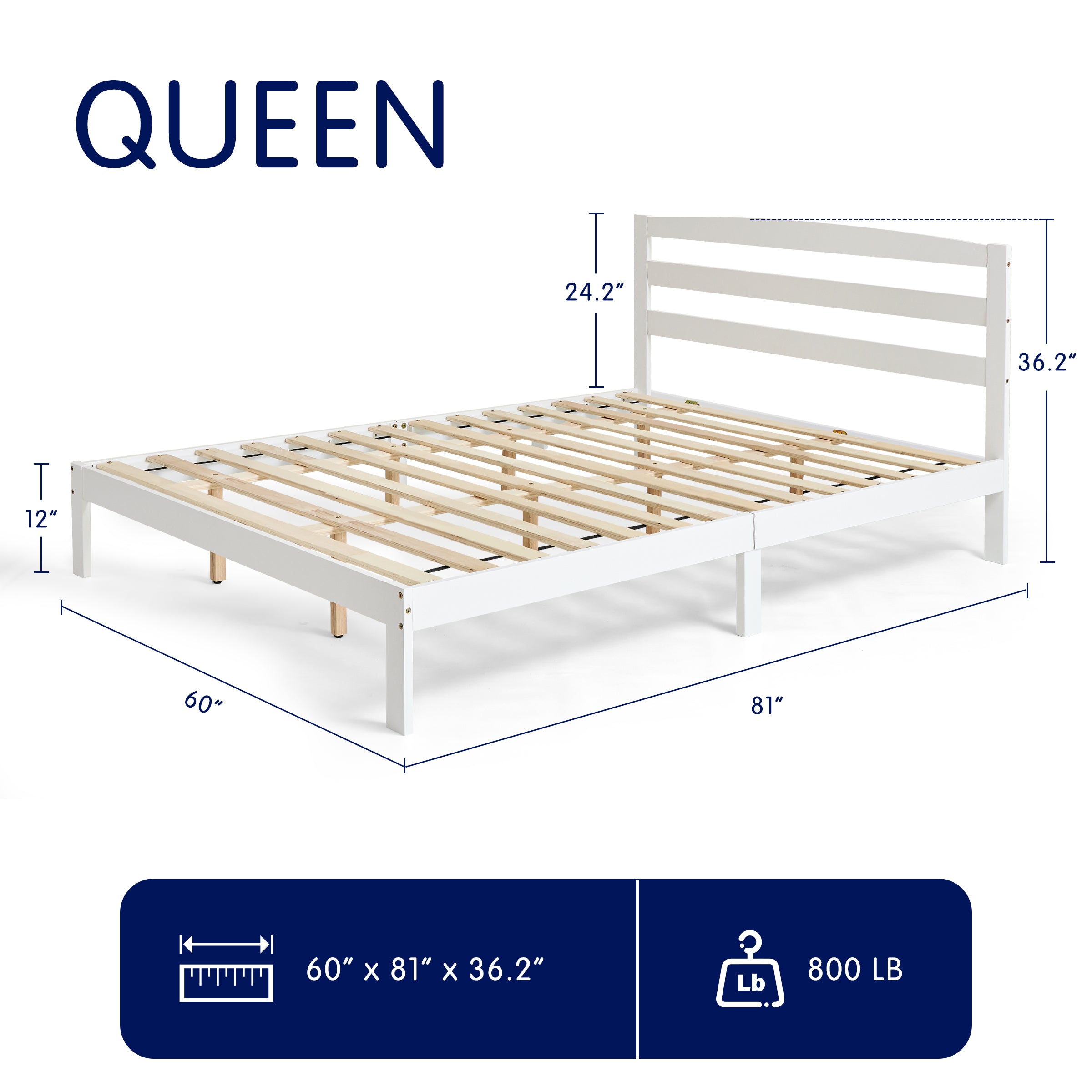 Subrtex 12" Minimalist Solid Wooden Platform Backrest Bed Frame with Headboard