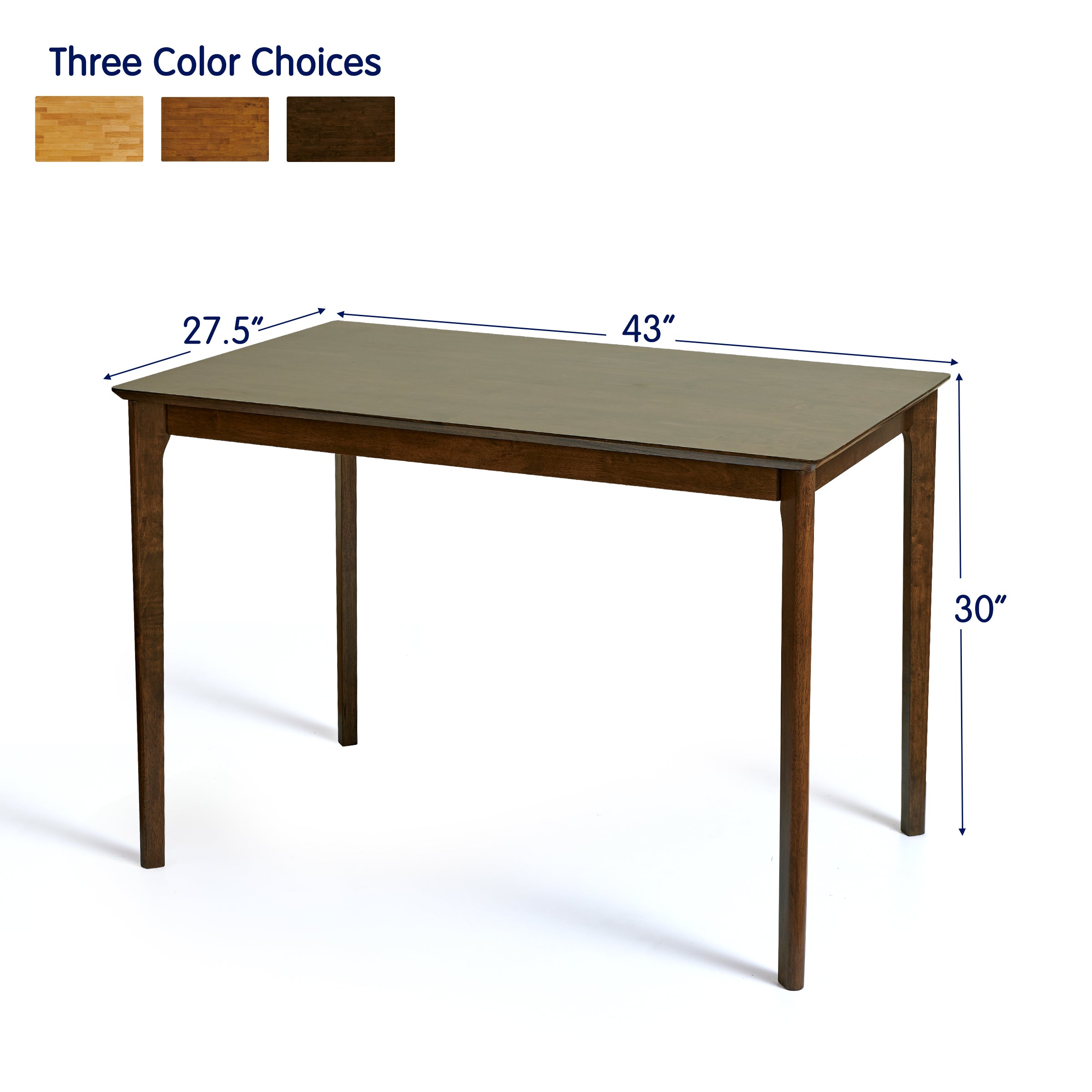 Subrtex Dining Table for 4, 43 Inches Rectangular Solid Wood Kitchen Table for Small Space, Modern Dinner Table for Dining Room, Living Room, Office