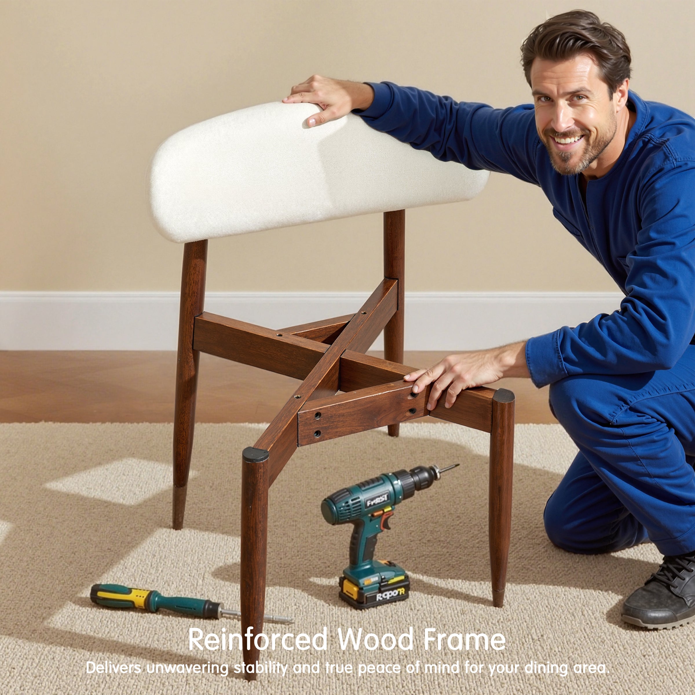 Subrtex Upholstered Solid Wood Side Dining Chairs (Set of 2) - Comfortable Kitchen & Dining Room Seating - Easy to Match Decor