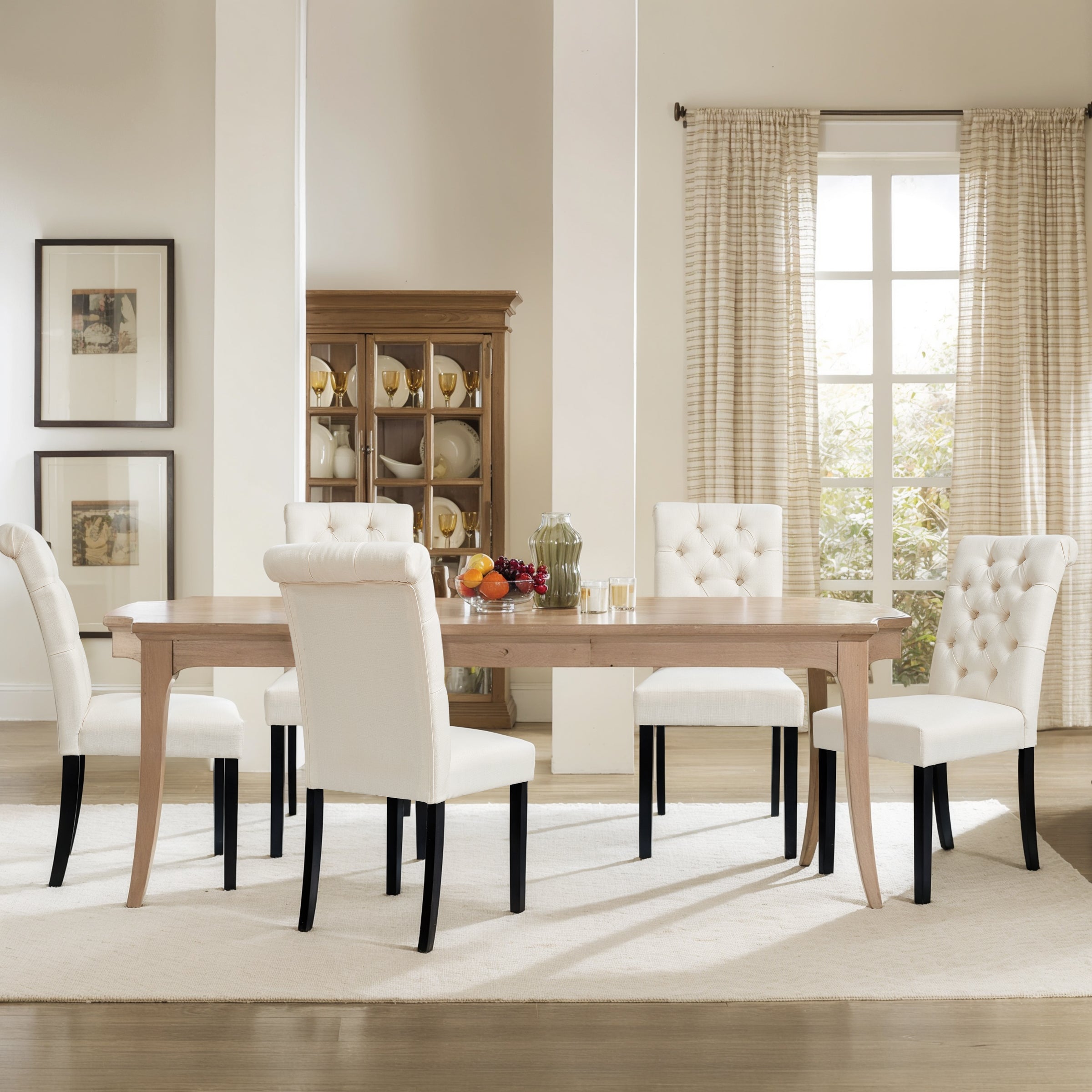 Subrtex Button-Tufted Linen Parsons Dining Chairs, Set of 2