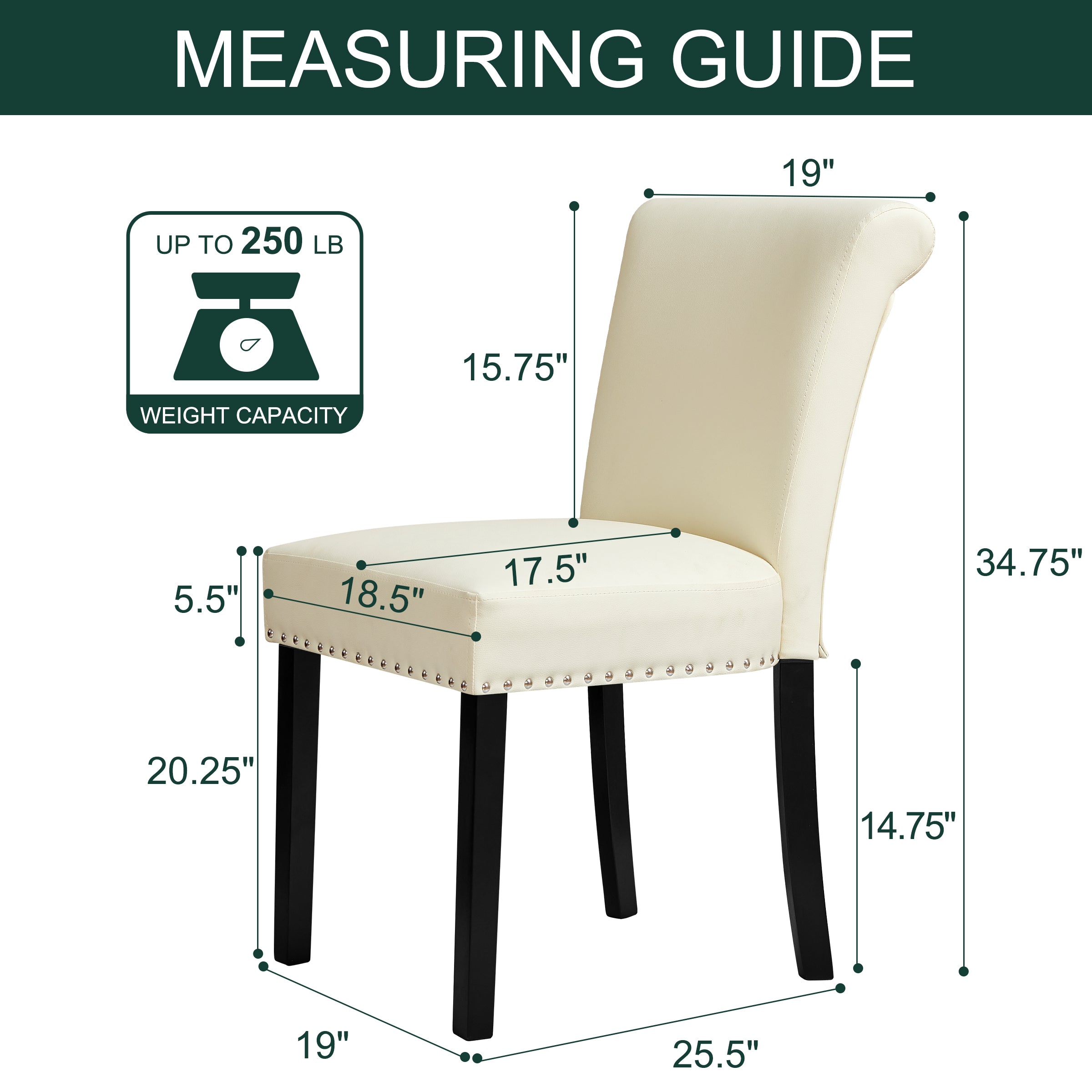 Subrtex Contemporary Nailhead PU Dining Chairs, Set of 2