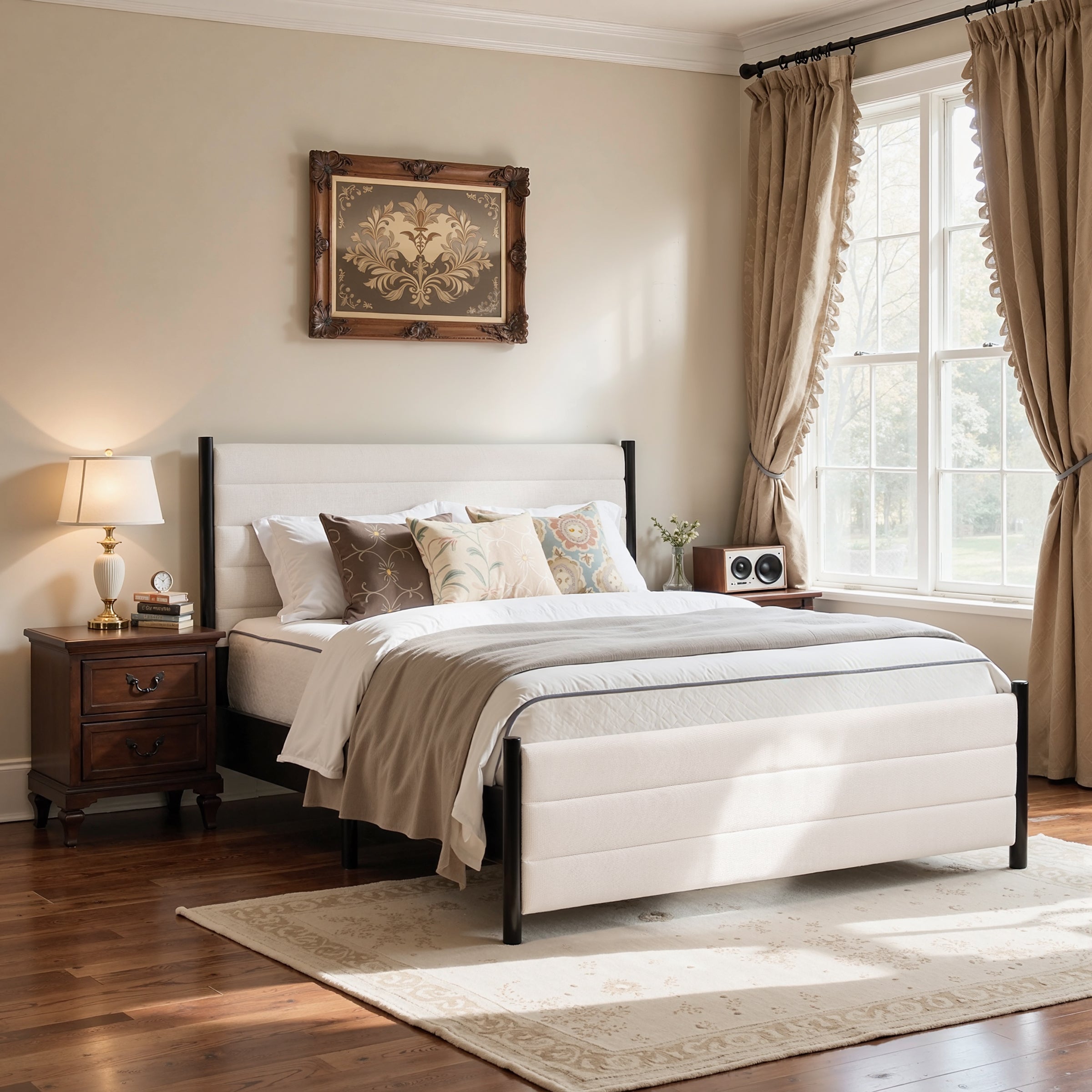 Subrtex Nordic Style Upholstered Bed Frame With Headboard & Footboard