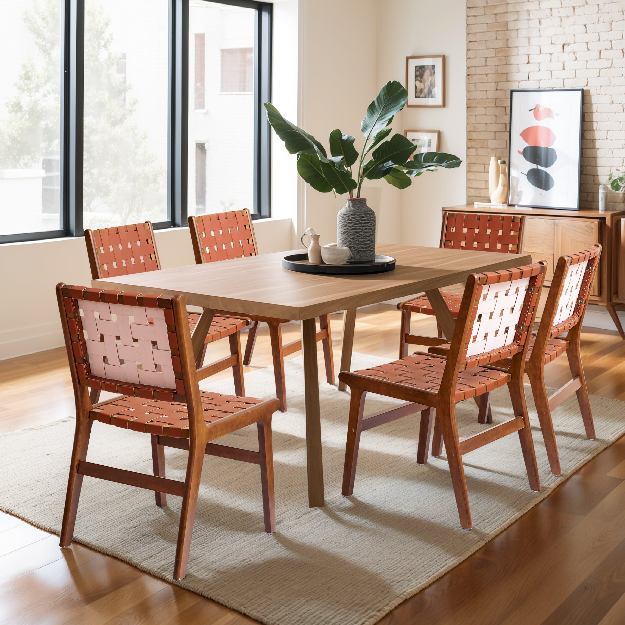 Subrtex Woven Leather Chair Set of 2, Accent Lounge Chair, Mid Century Modern Kitchen & Dining Room Chairs for Dining Room, Living Room