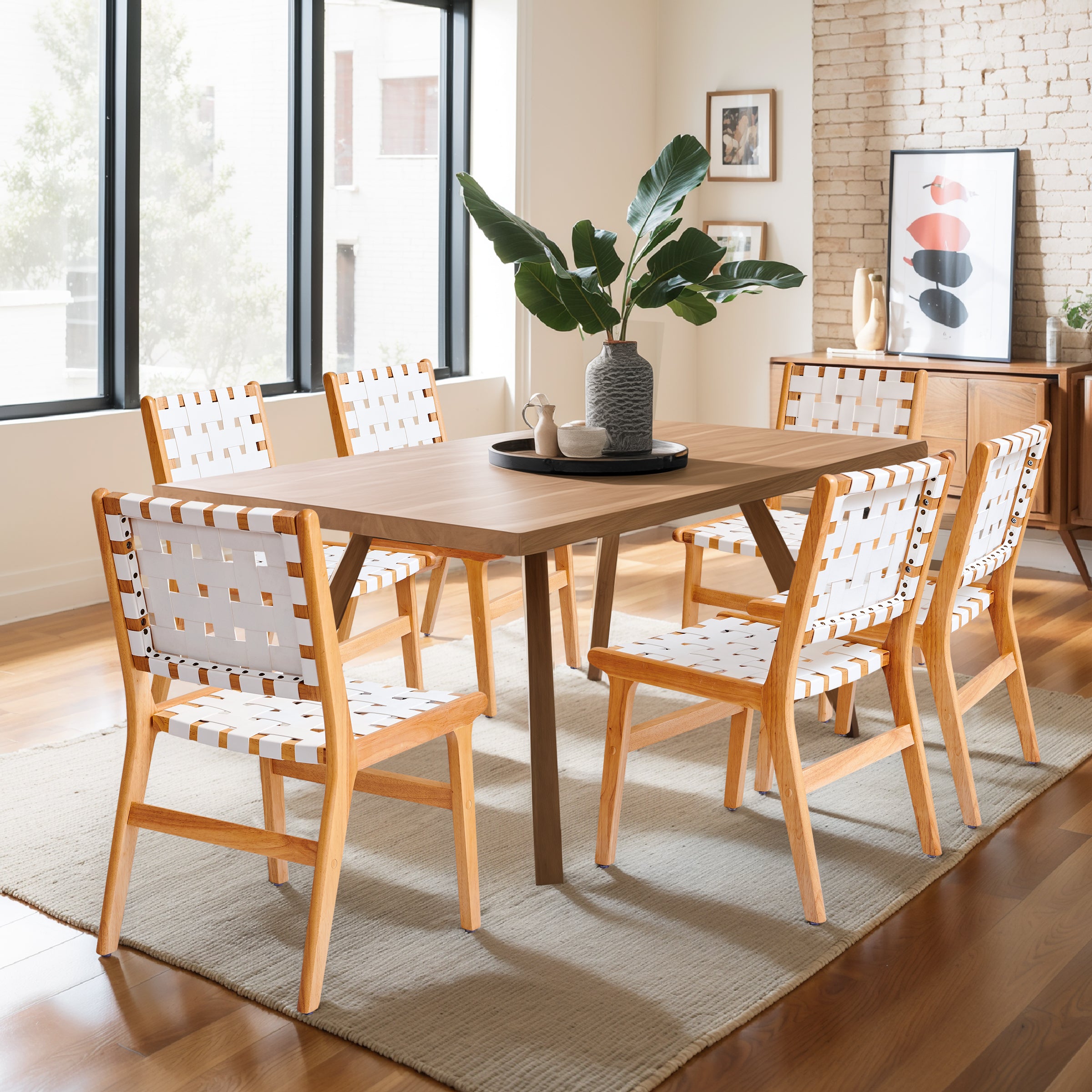 Subrtex Woven Leather Chair Set of 2, Accent Lounge Chair, Mid Century Modern Kitchen & Dining Room Chairs for Dining Room, Living Room