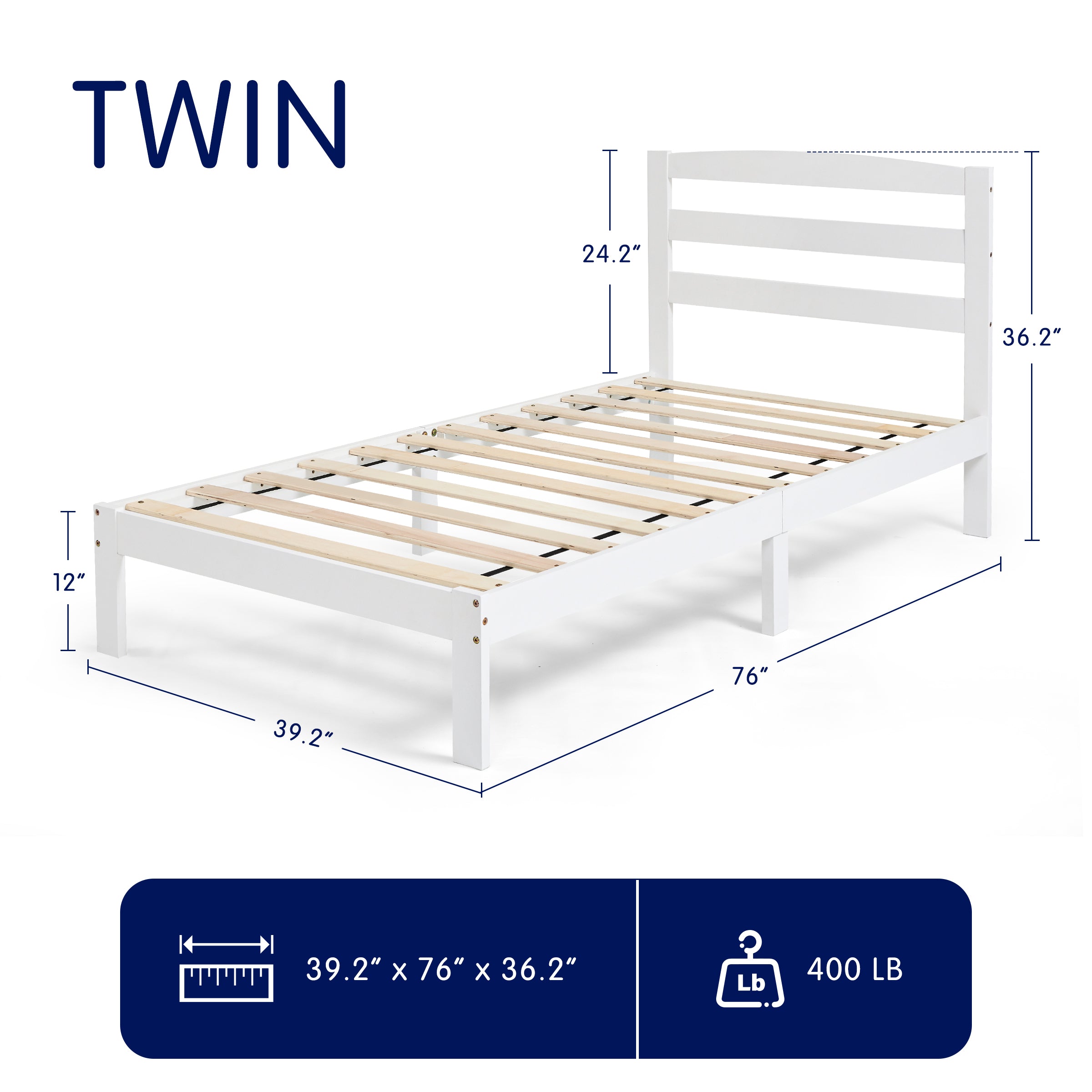 Subrtex 12" Minimalist Solid Wooden Platform Backrest Bed Frame with Headboard