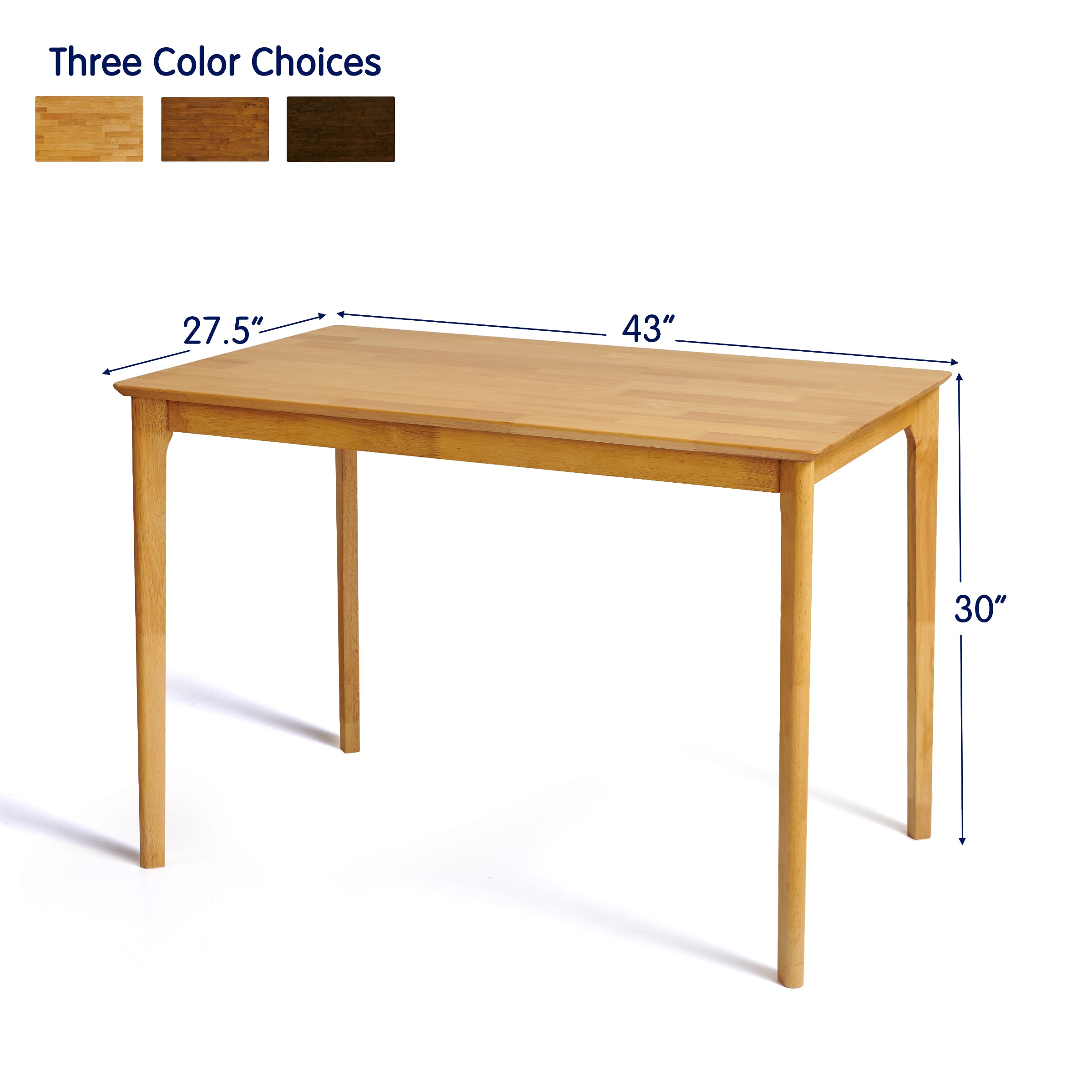 Subrtex Dining Table for 4, 43 Inches Rectangular Solid Wood Kitchen Table for Small Space, Modern Dinner Table for Dining Room, Living Room, Office
