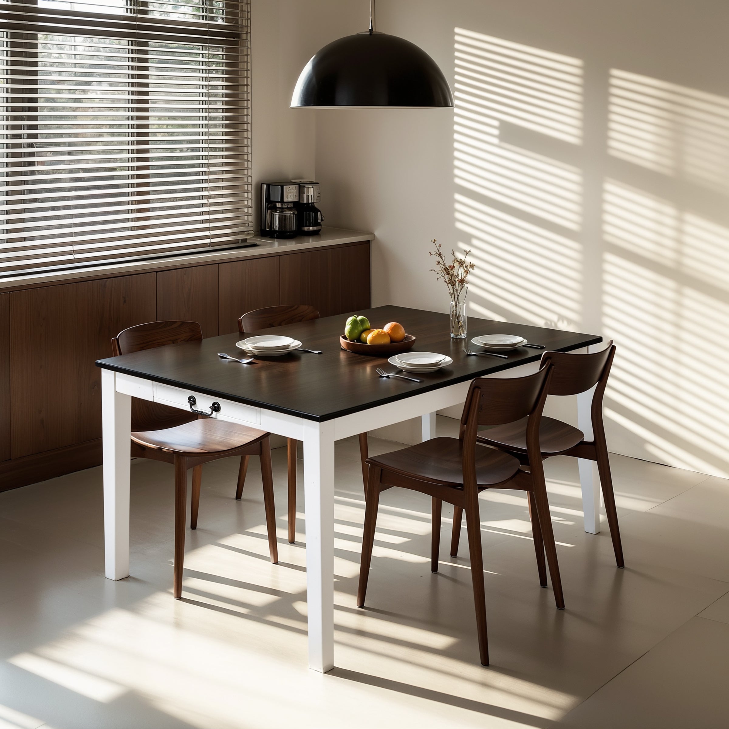 Subrtex Minimalist Square Solid Wood Dining Table With Drawer