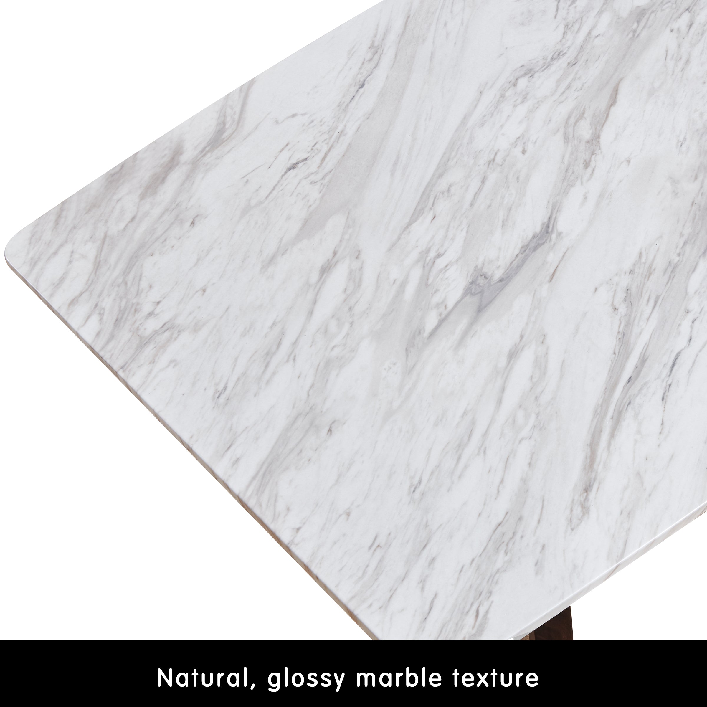Subrtex Marble Dining Table for 6, Modern Long Kitchen & Dining Room Table with Sturdy Geometric Wood Legs