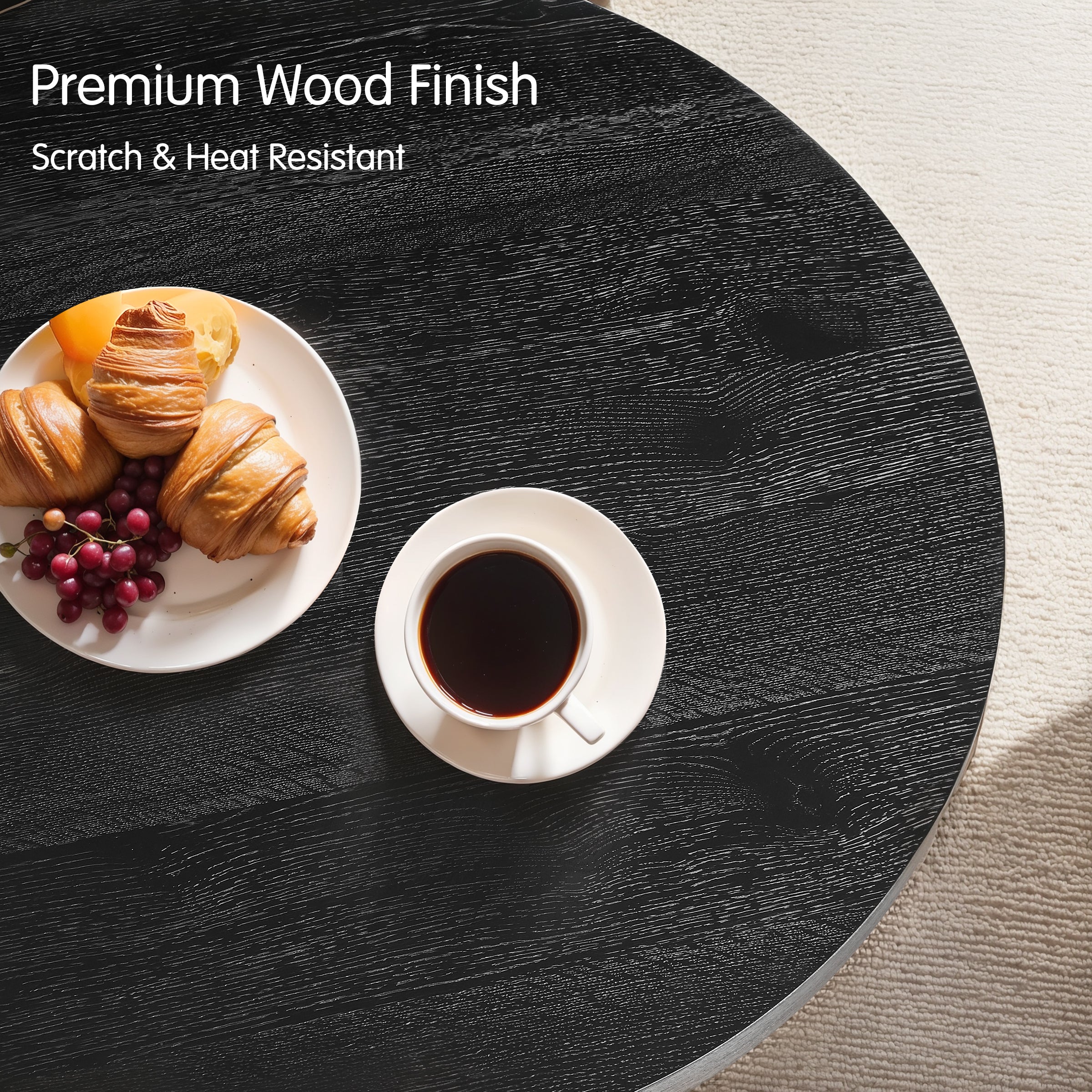 Subrtex Modern Round Side Coffee Table, Solid Wood Sofa Table for Living Spaces & Bedroom Decor