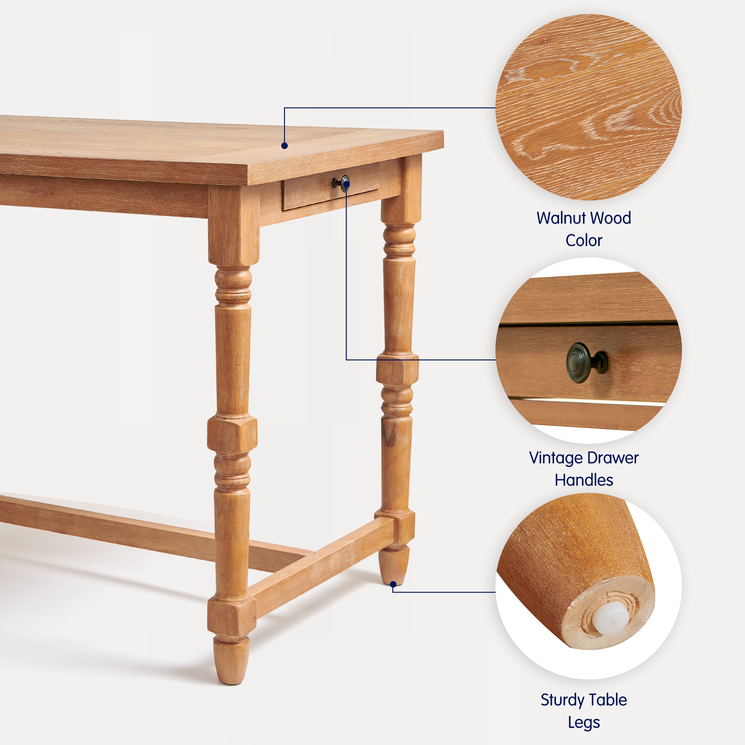 Subrtex Vintage Classic High - Leg Dining Table - Solid Wood For Dining Room