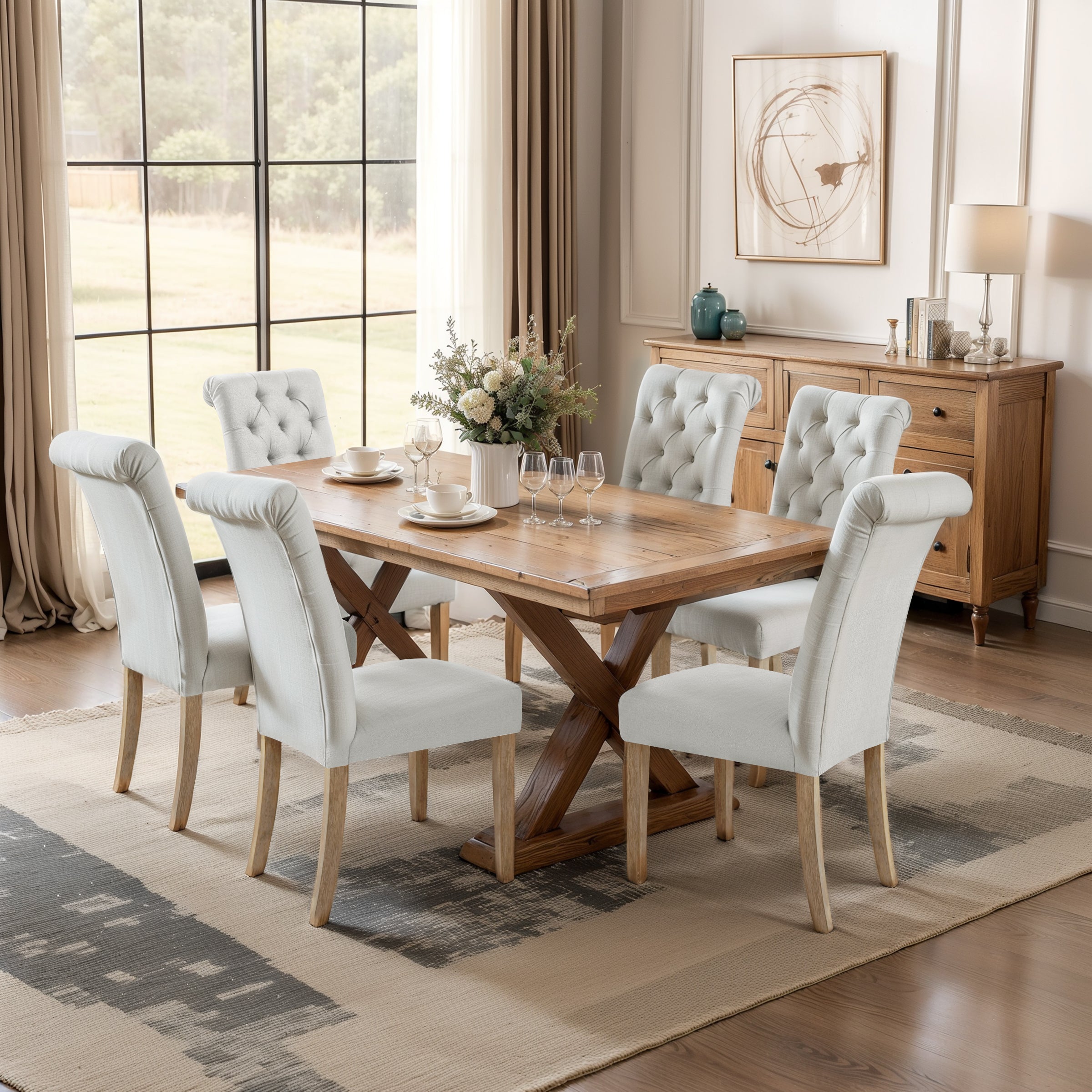 Subrtex Button-Tufted Linen Parsons Dining Chairs, Set of 2