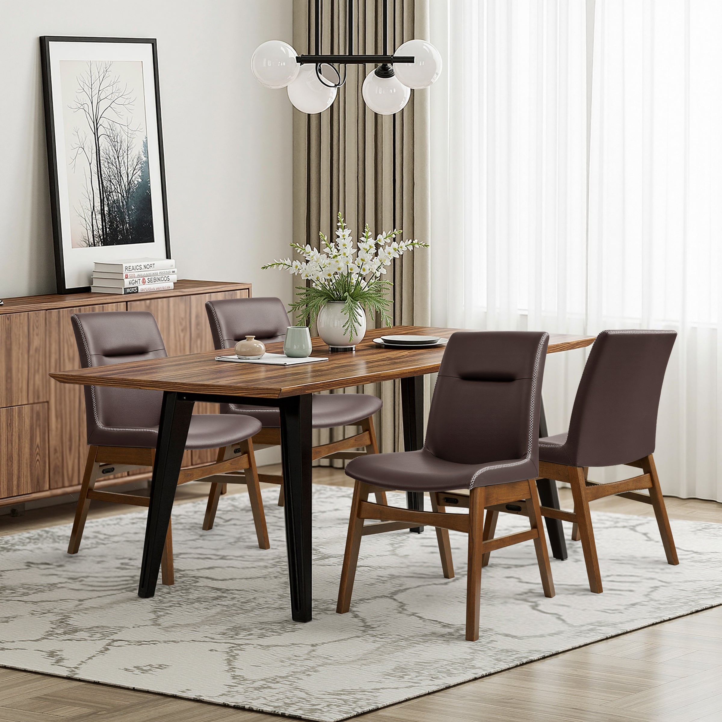 Subrtex Leather Waterproof Modern Dining Chairs(Set of 2)