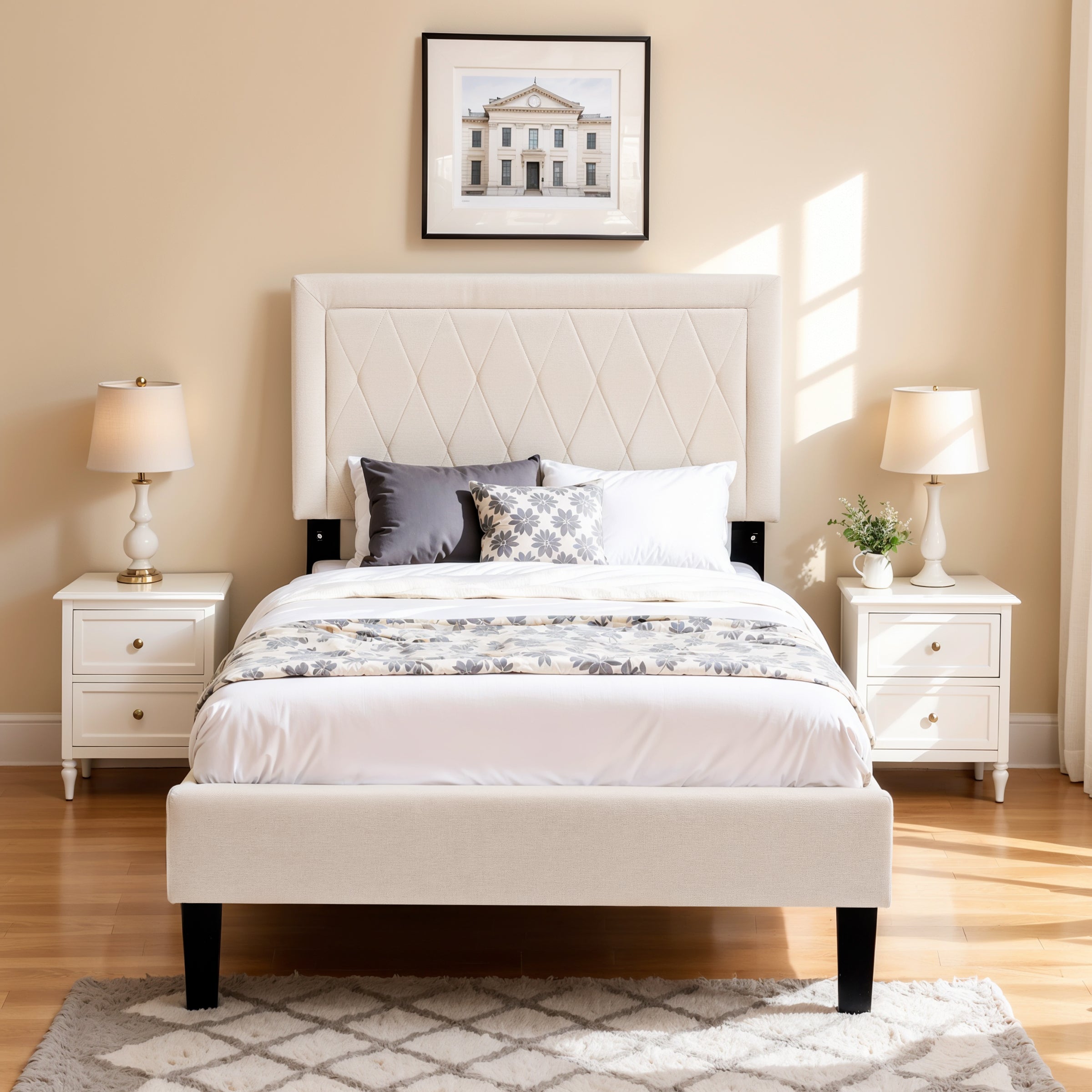 Subrtex Modern Diamond - Patterned Upholstered Bed Frame