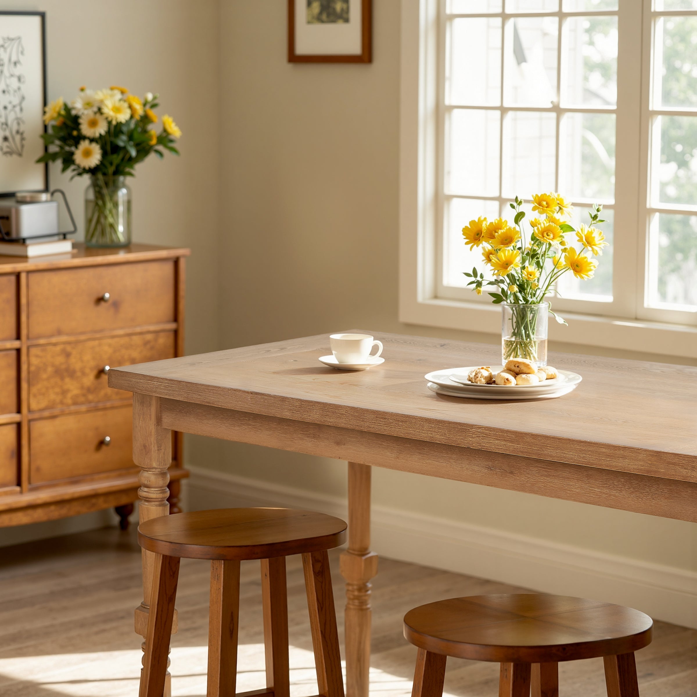 Subrtex Vintage Classic High - Leg Dining Table - Solid Wood For Dining Room