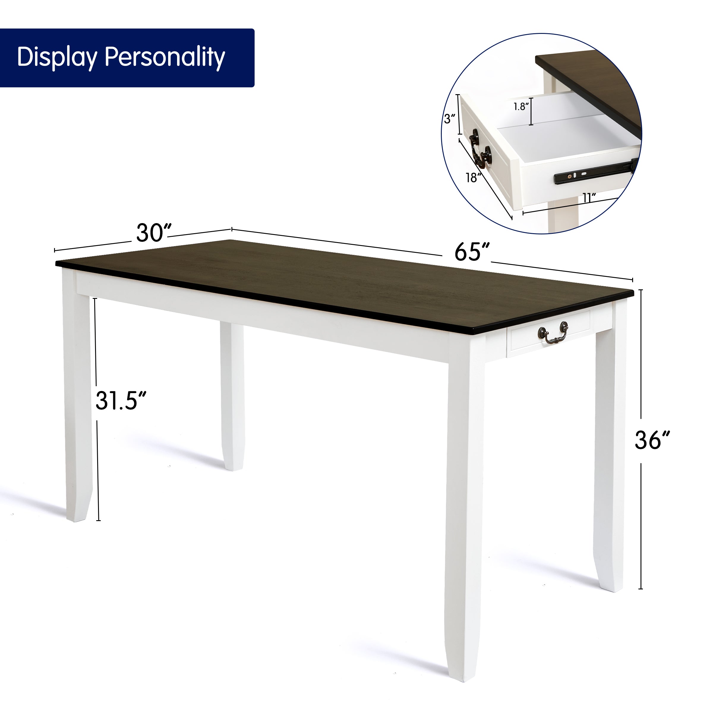 Subrtex Minimalist Square Solid Wood Dining Table With Drawer