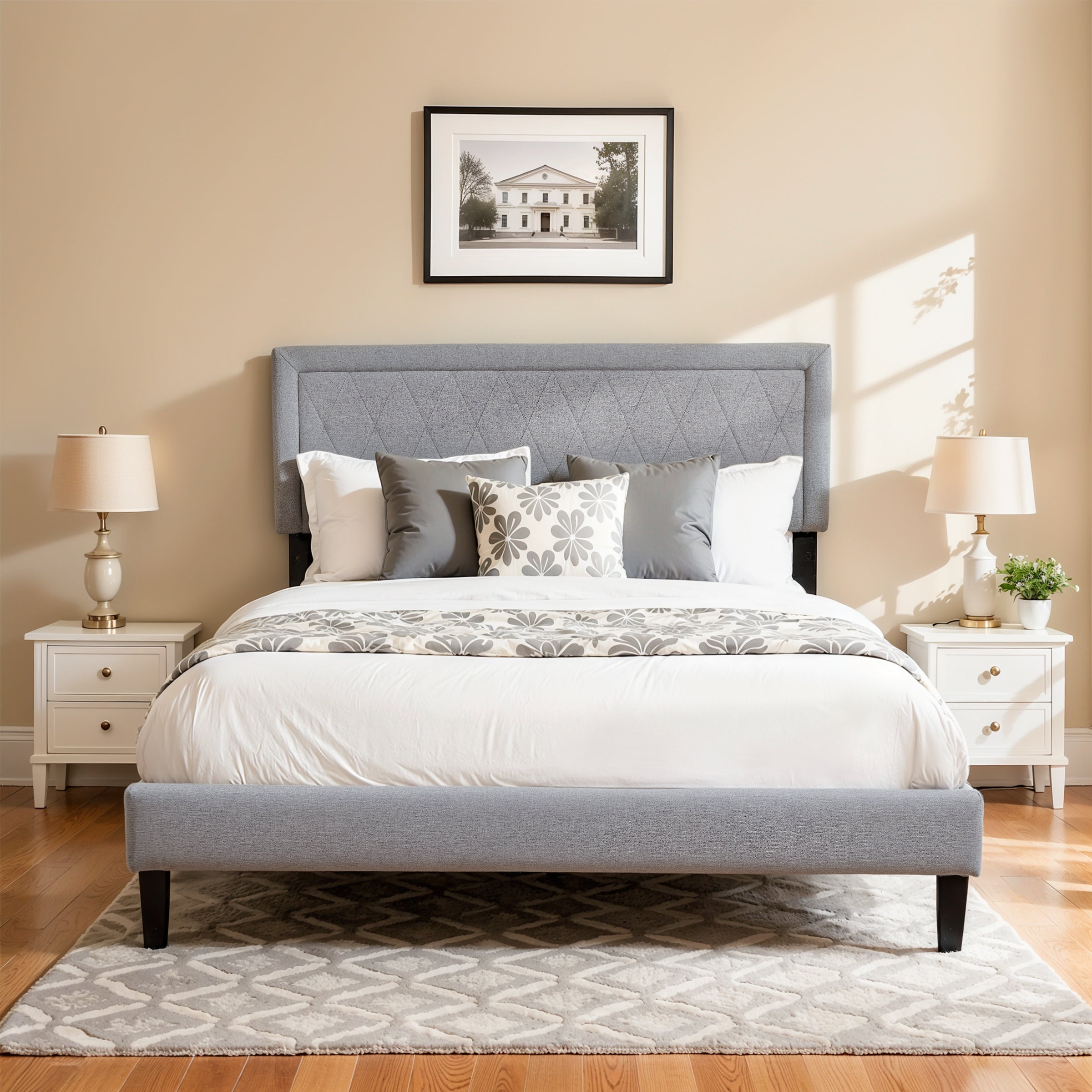 Subrtex Modern Diamond - Patterned Upholstered Bed Frame