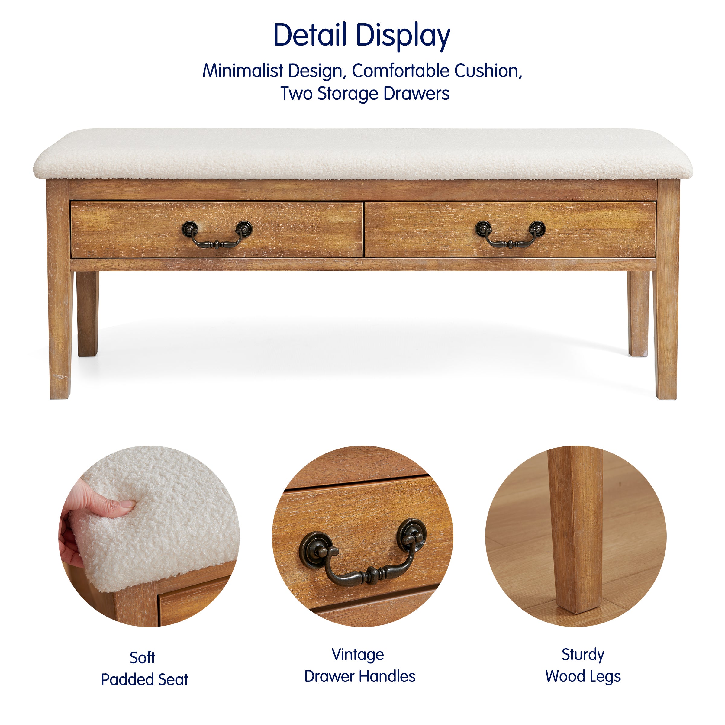 Subrtex Modern Upholstered Storage Bench with Drawers