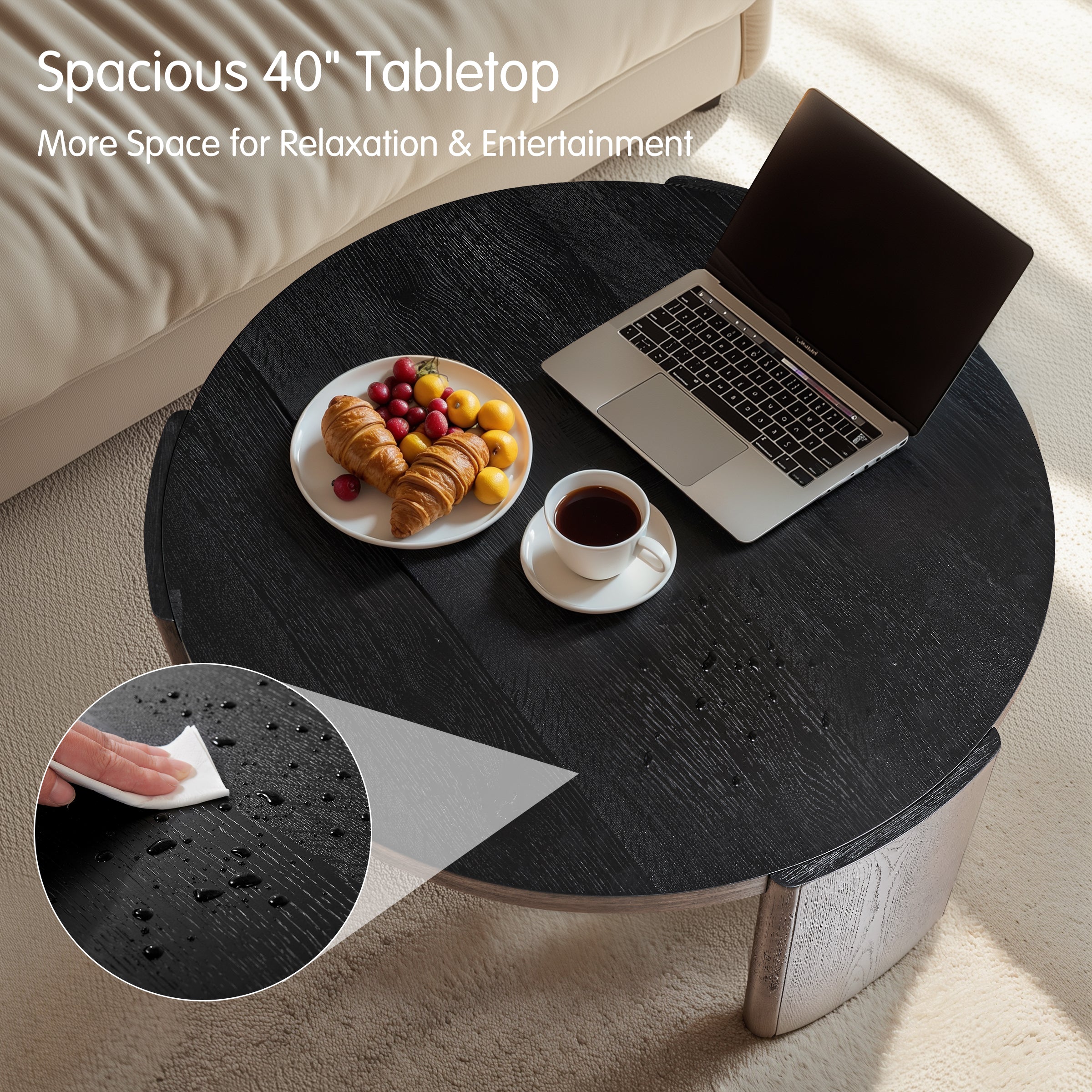 Subrtex Modern Round Side Coffee Table, Solid Wood Sofa Table for Living Spaces & Bedroom Decor