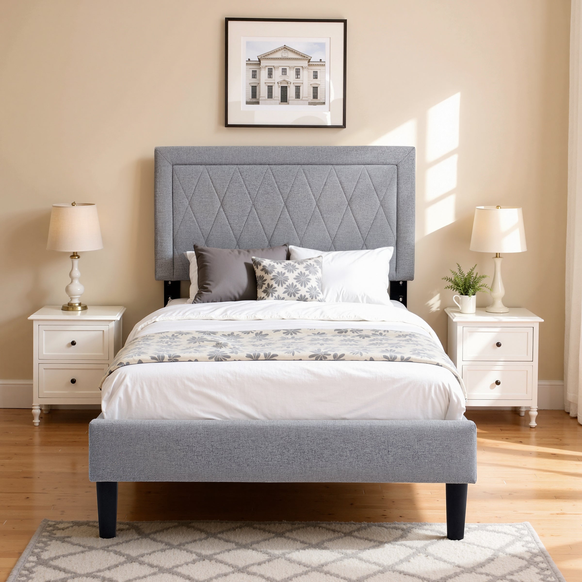 Subrtex Modern Diamond - Patterned Upholstered Bed Frame