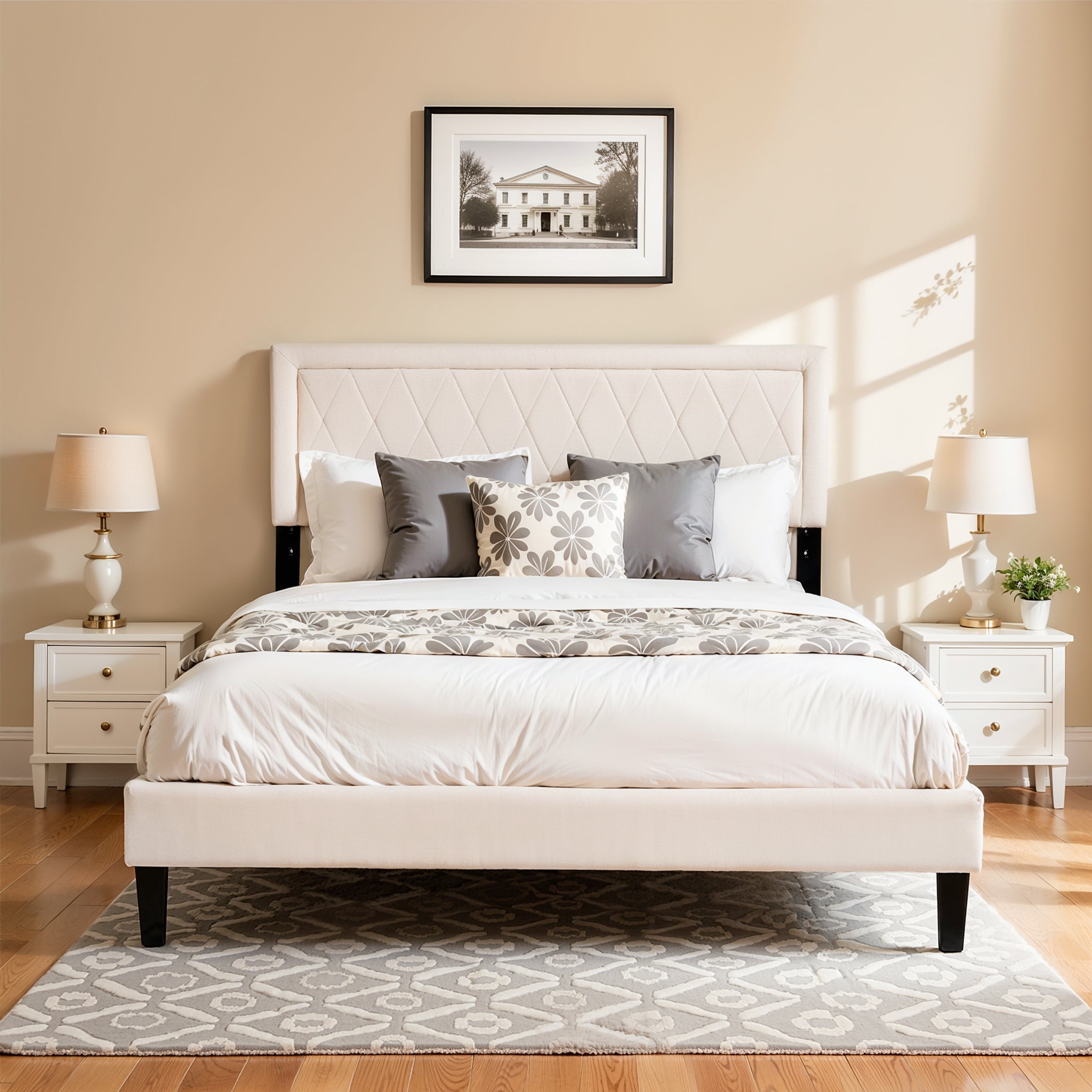 Subrtex Modern Diamond - Patterned Upholstered Bed Frame