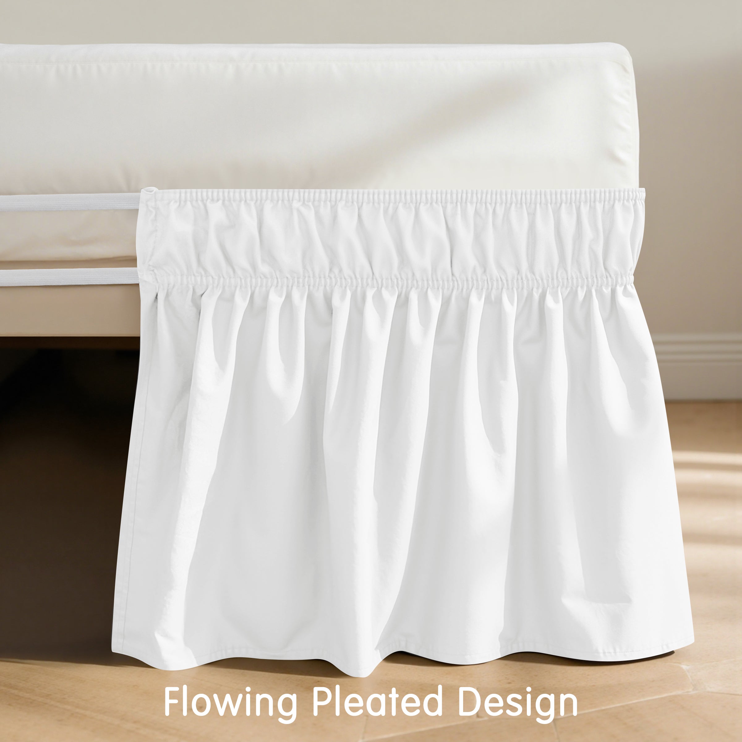 Subrtex Elastic Wrap Around Bed Skirt Dust Ruffle Smooth Soft Bed Frame Cover 15-inch Drop (Queen, Sand)